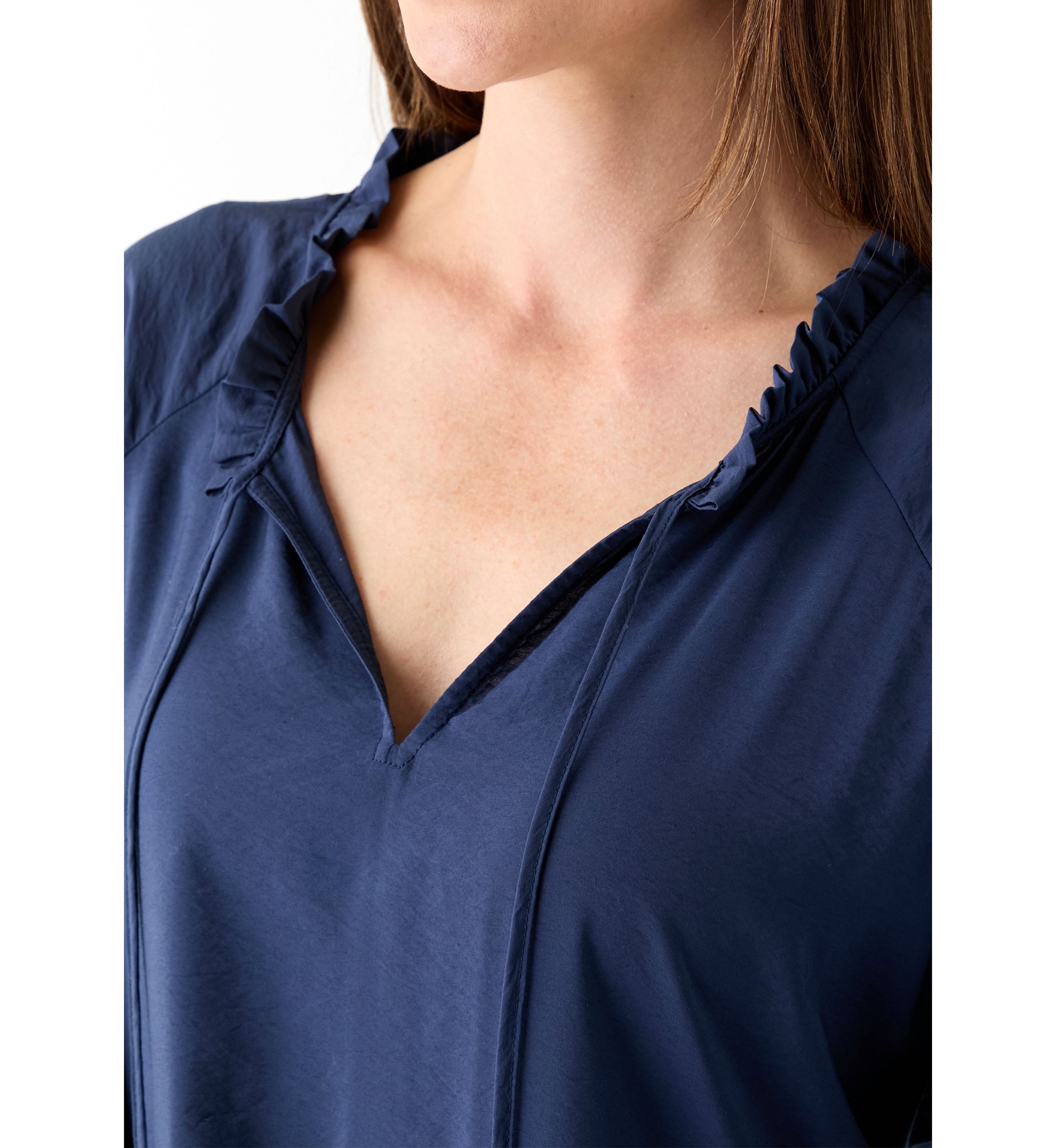 Womens 3/4 Sleeve Split Neck Tiered Mini Dress