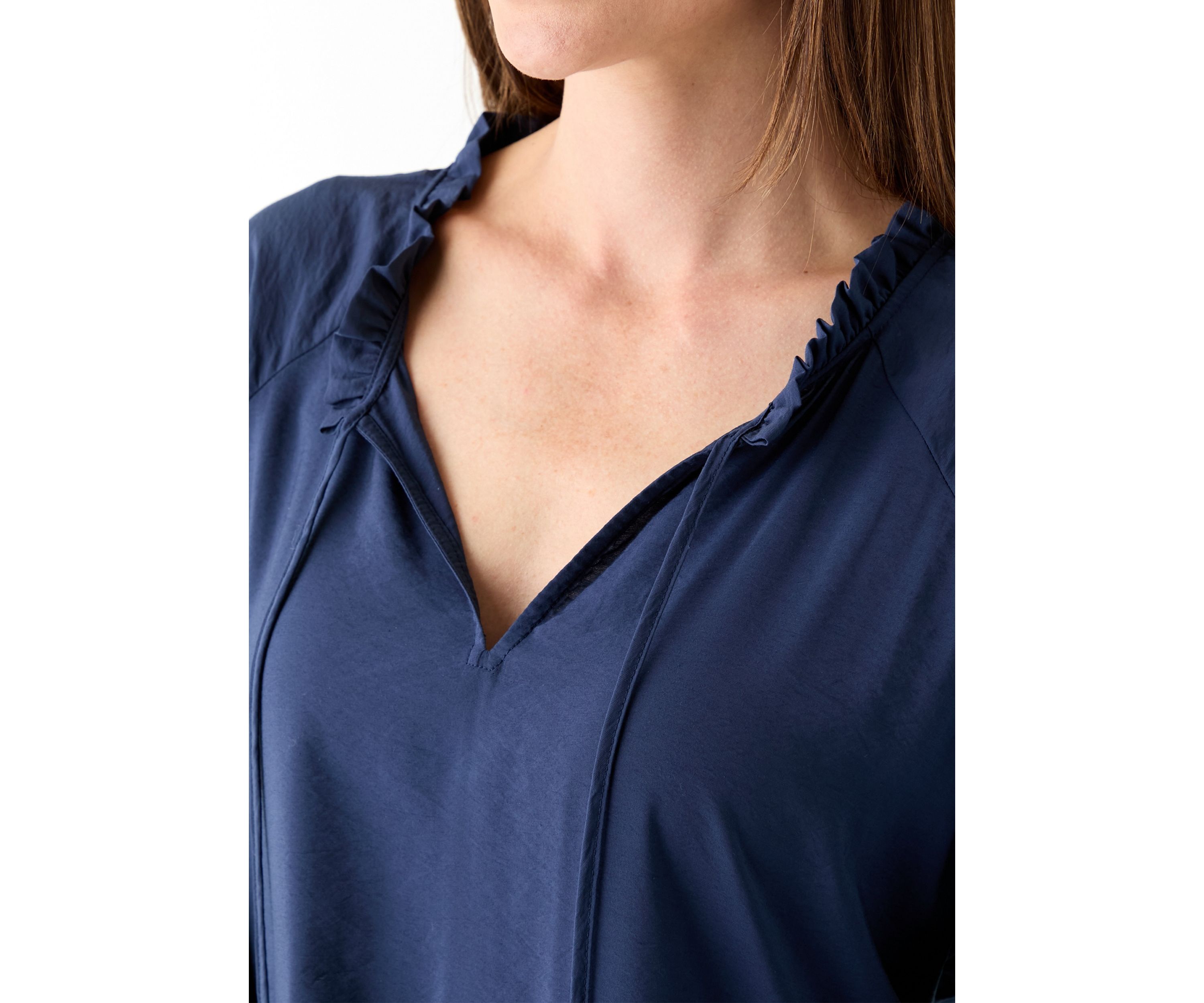 Womens 3/4 Sleeve Split Neck Tiered Mini Dress