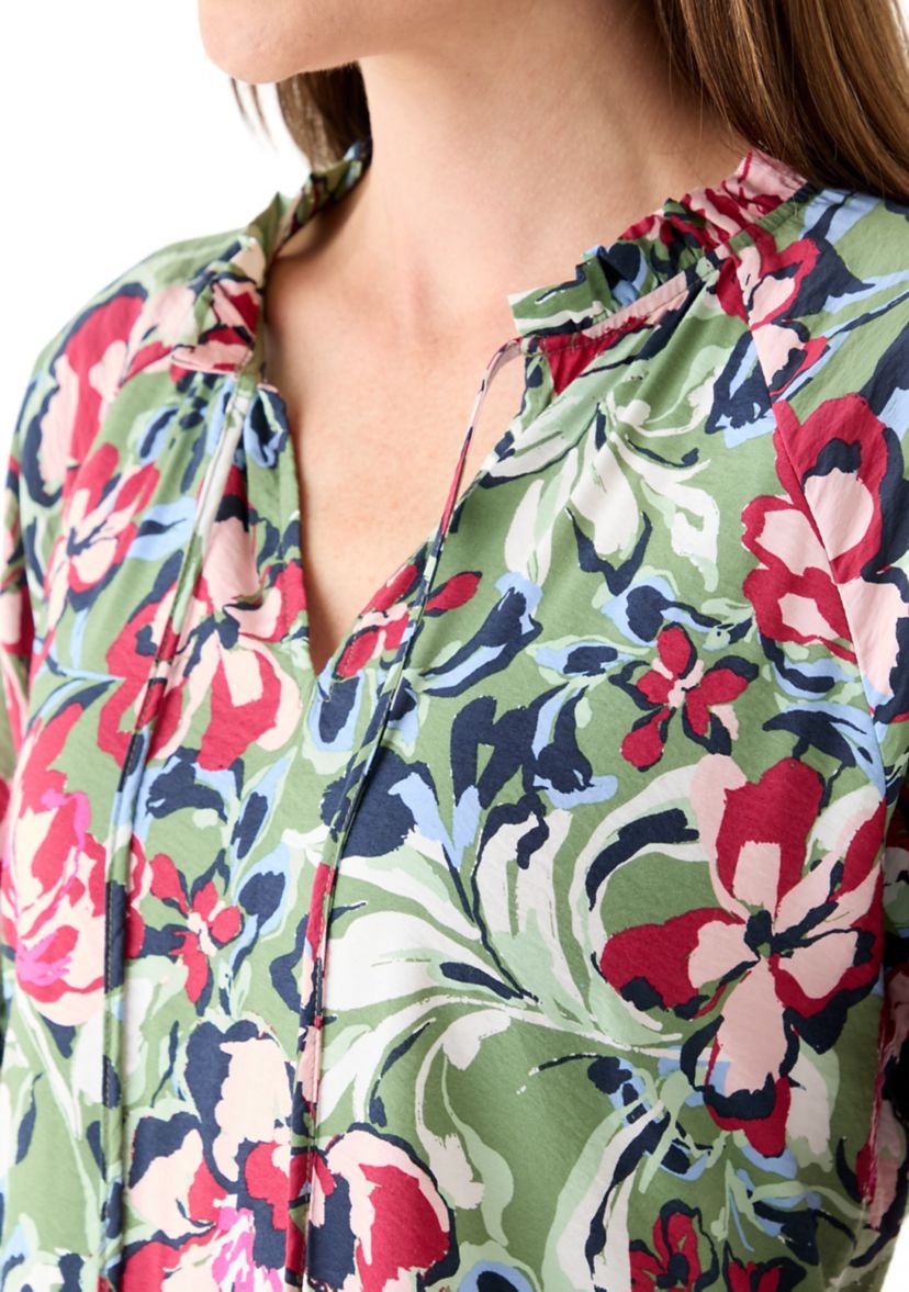 Womens 3/4 Sleeve Split Neck Tiered Printed Mini Dress