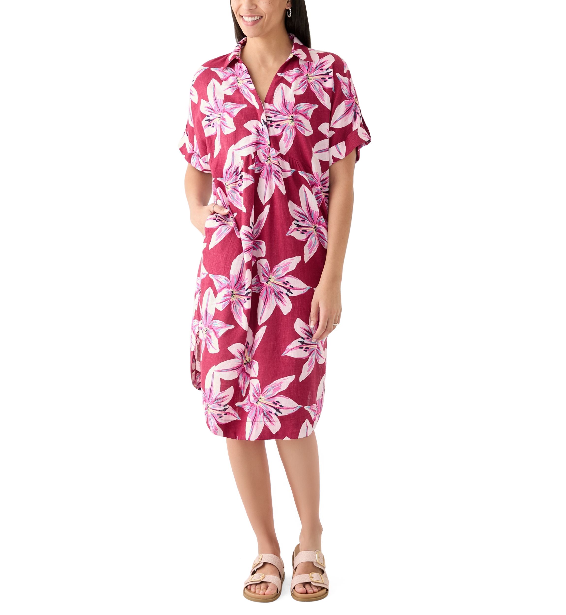 Womens Short Sleeve Printed Popover Shirtdress