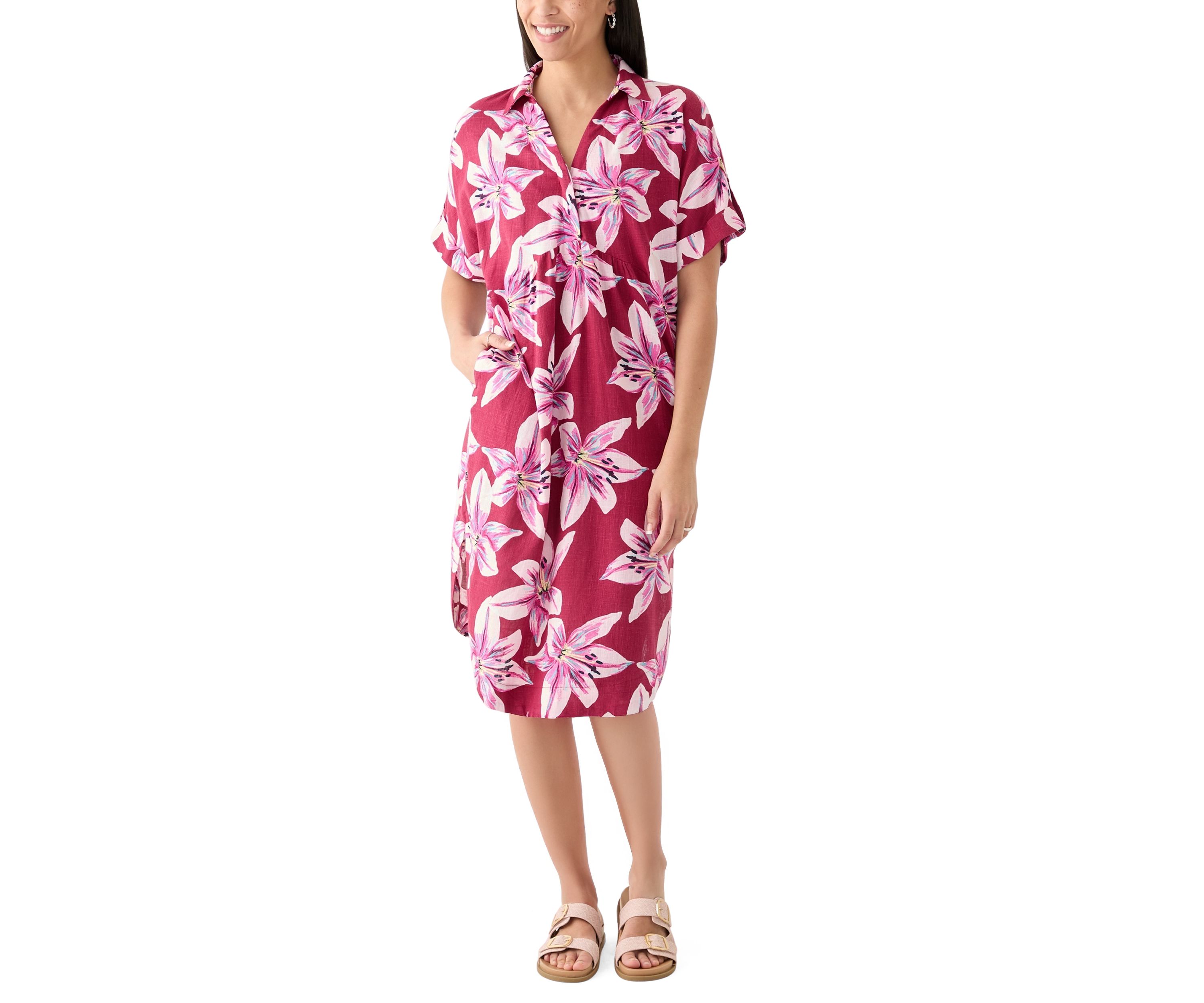 Womens Short Sleeve Printed Popover Shirtdress