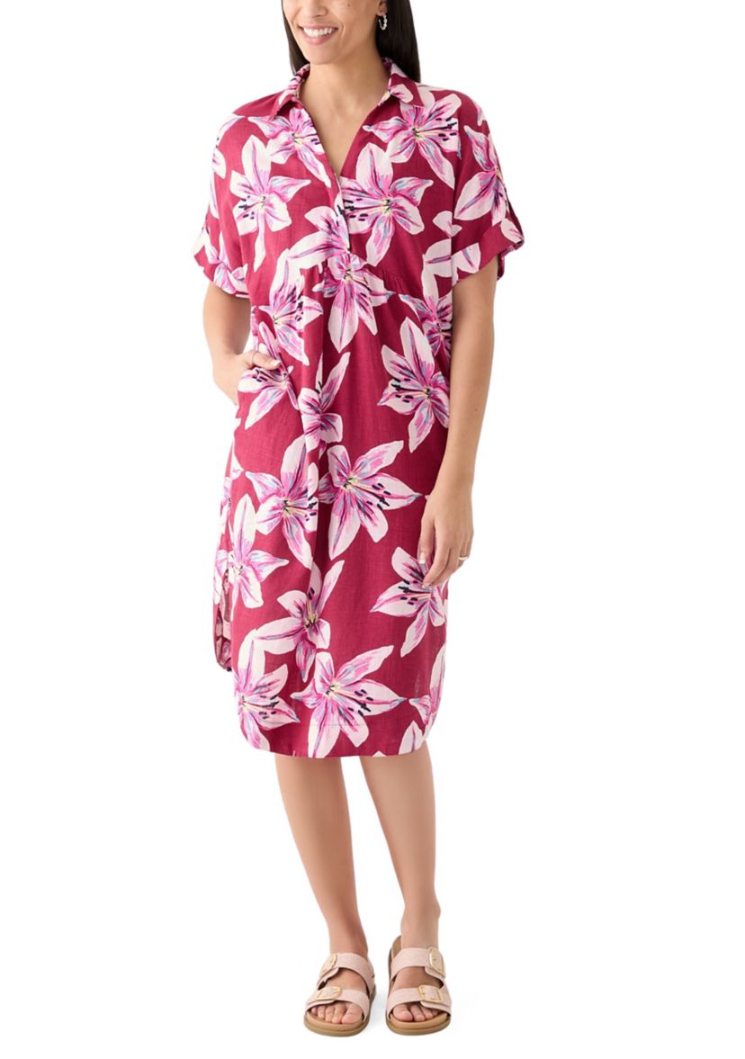 Womens Short Sleeve Printed Popover Shirtdress