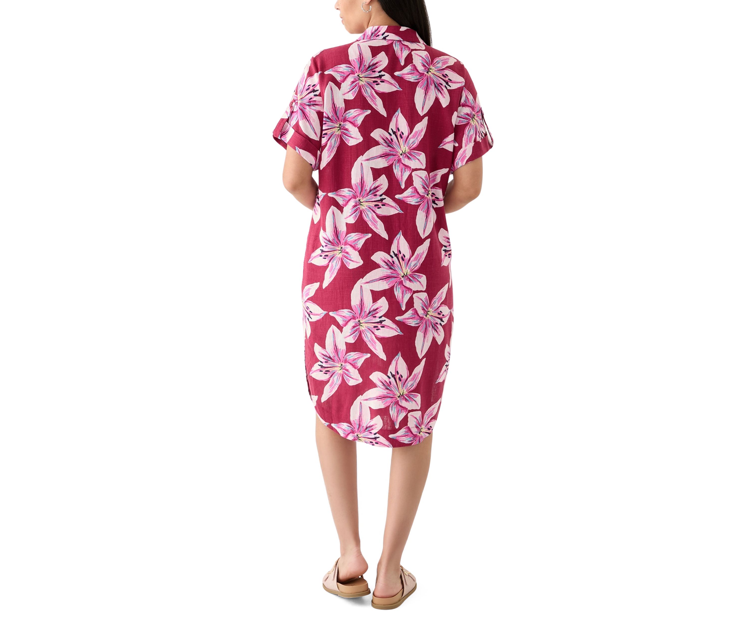Womens Short Sleeve Printed Popover Shirtdress