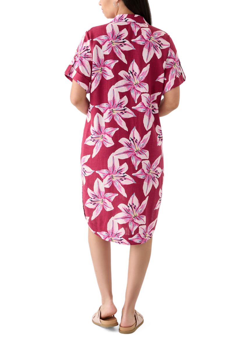 Womens Short Sleeve Printed Popover Shirtdress
