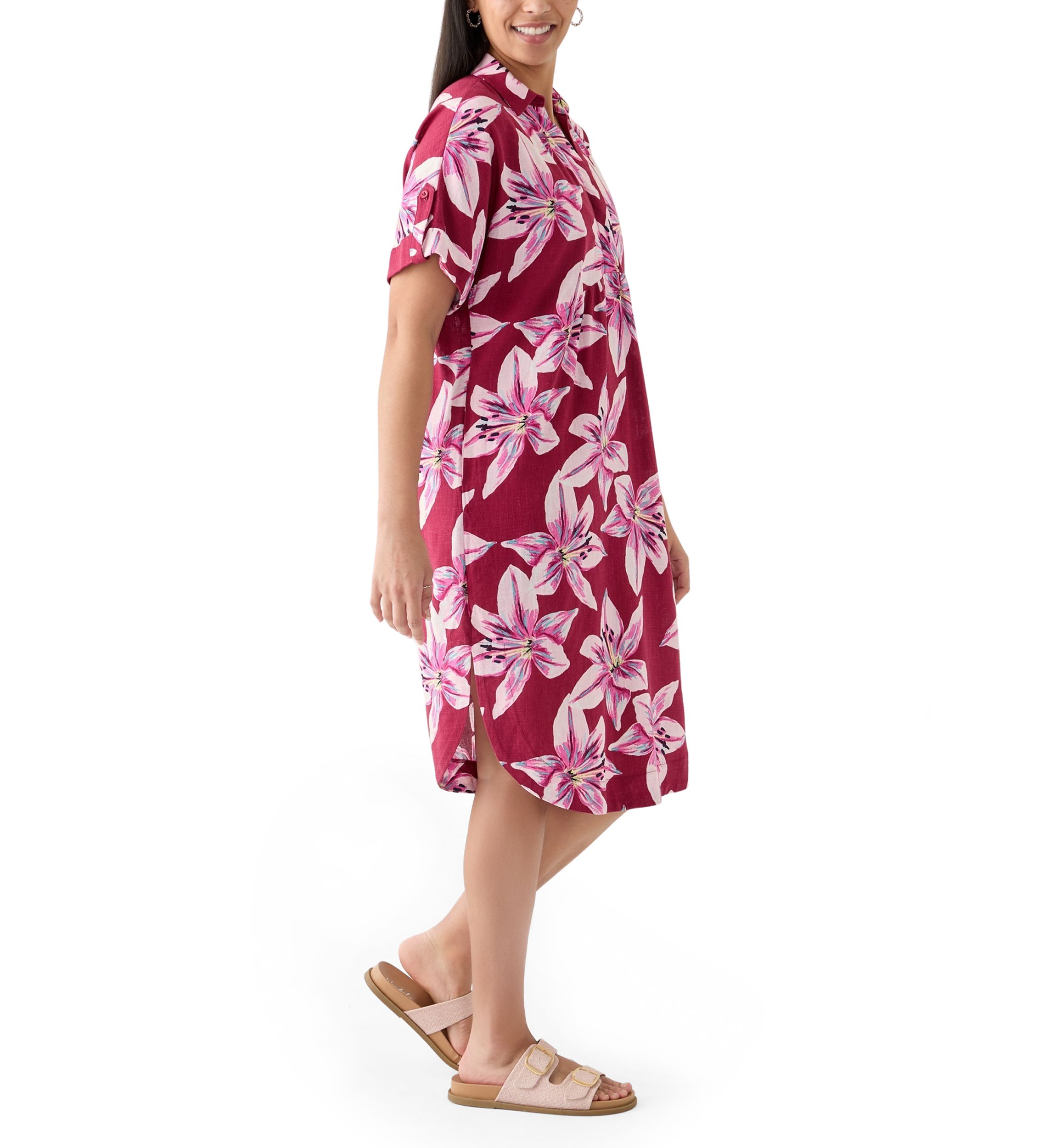 Womens Short Sleeve Printed Popover Shirtdress