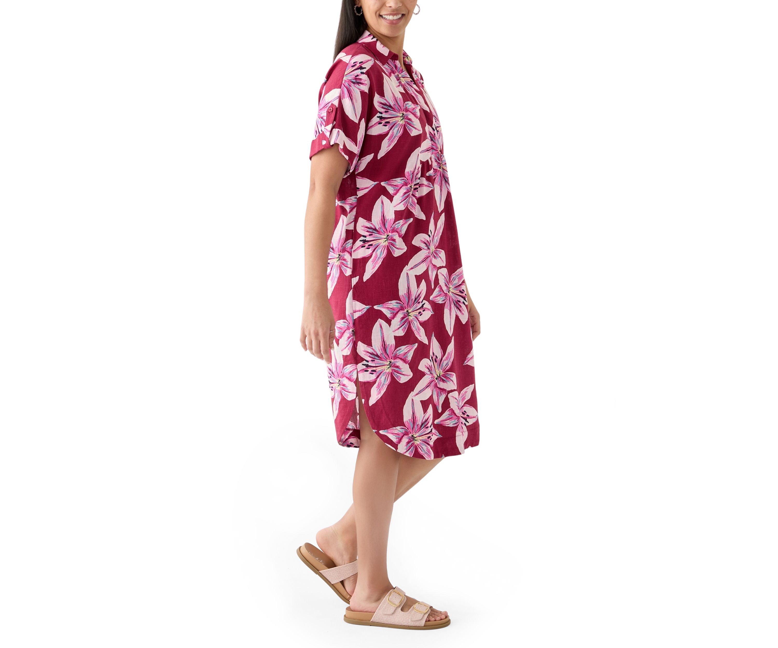 Womens Short Sleeve Printed Popover Shirtdress