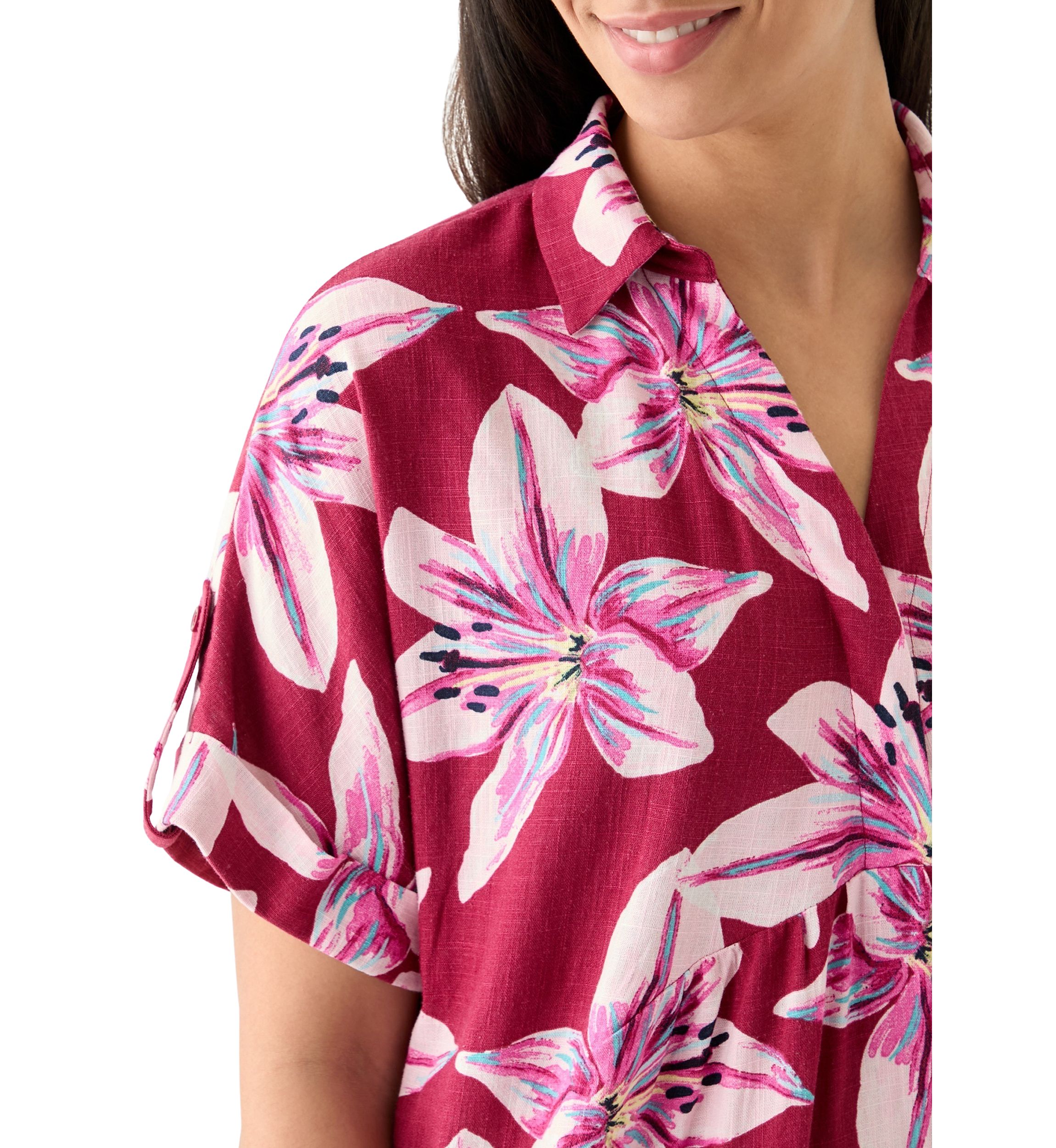 Womens Short Sleeve Printed Popover Shirtdress