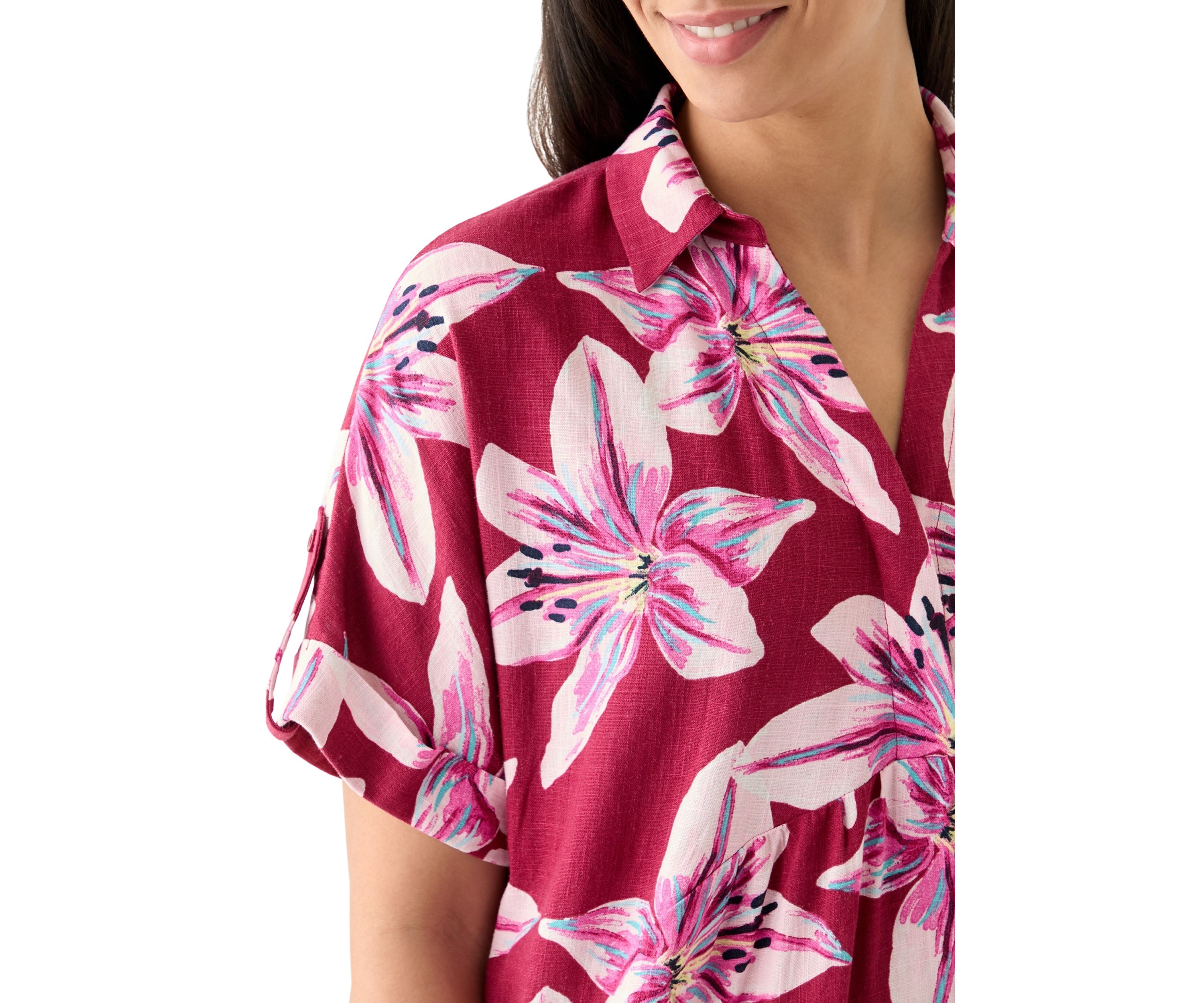 Womens Short Sleeve Printed Popover Shirtdress