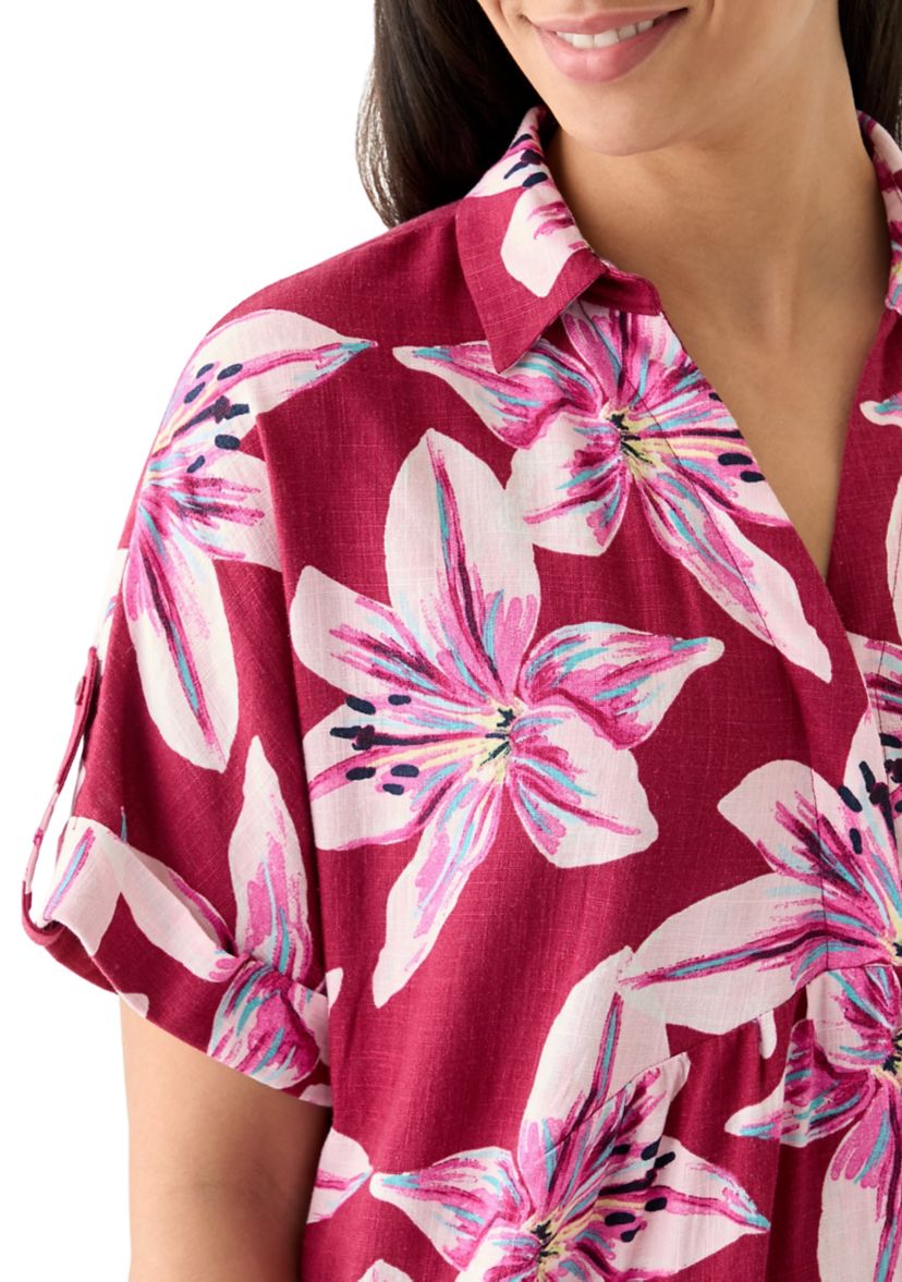 Womens Short Sleeve Printed Popover Shirtdress