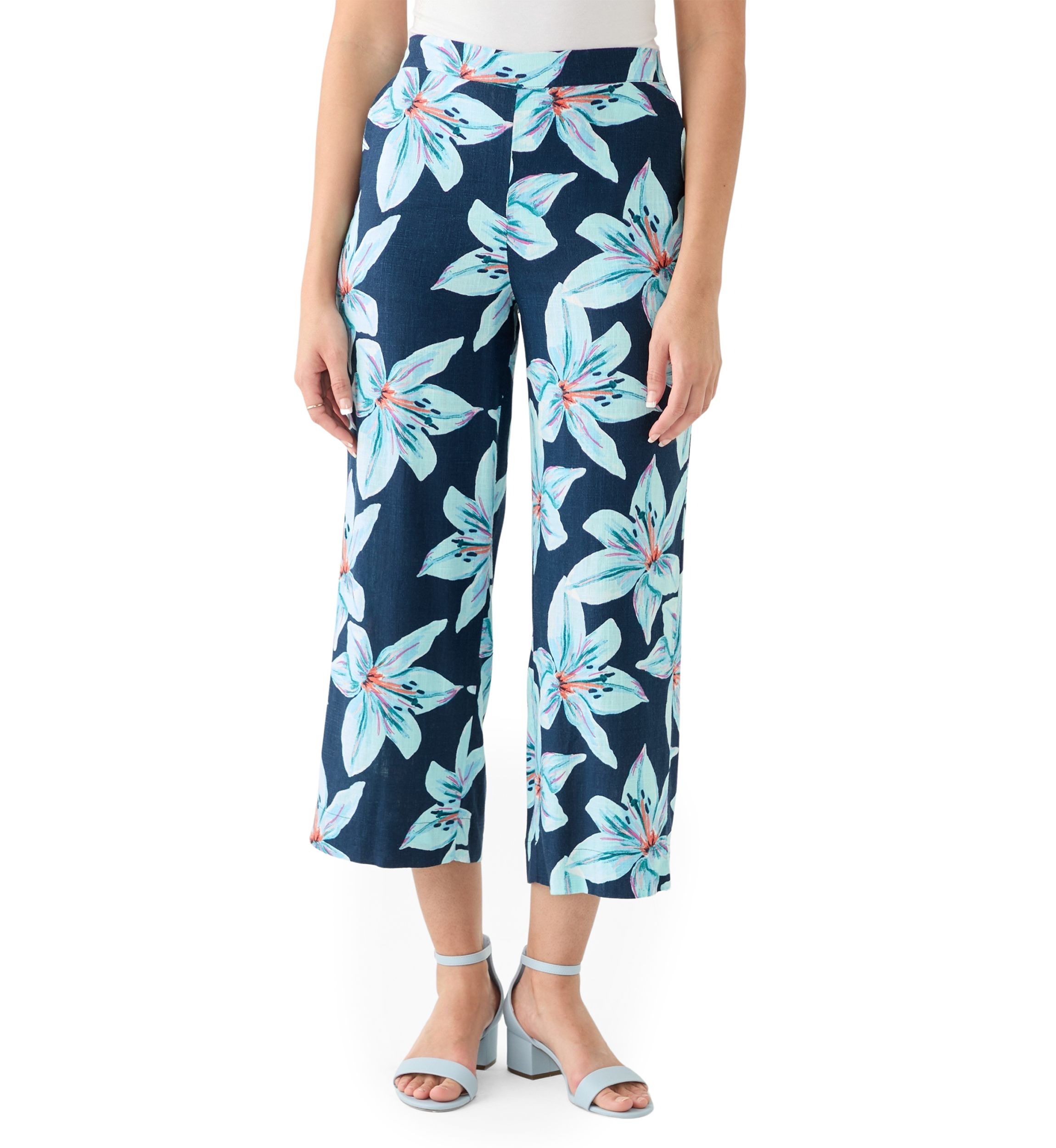 Womens Pull On Linen Cropped Pants