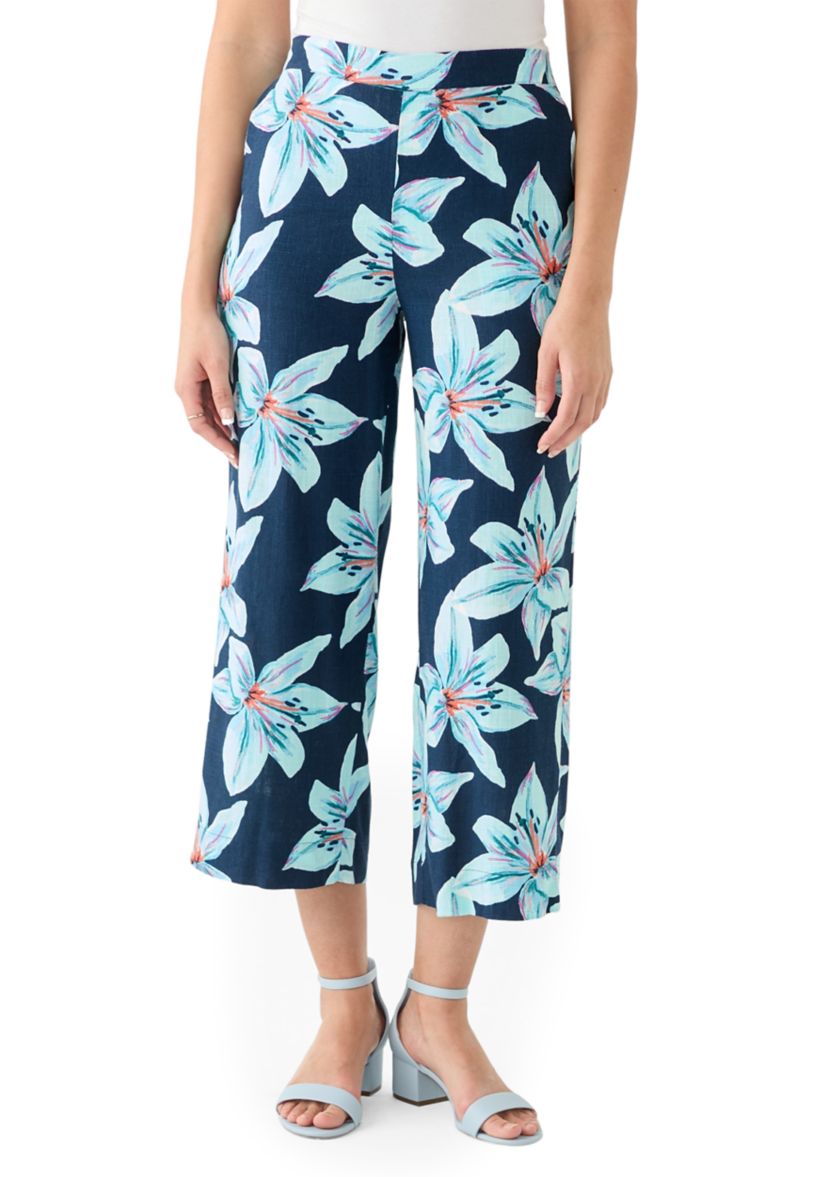Womens Pull On Linen Cropped Pants