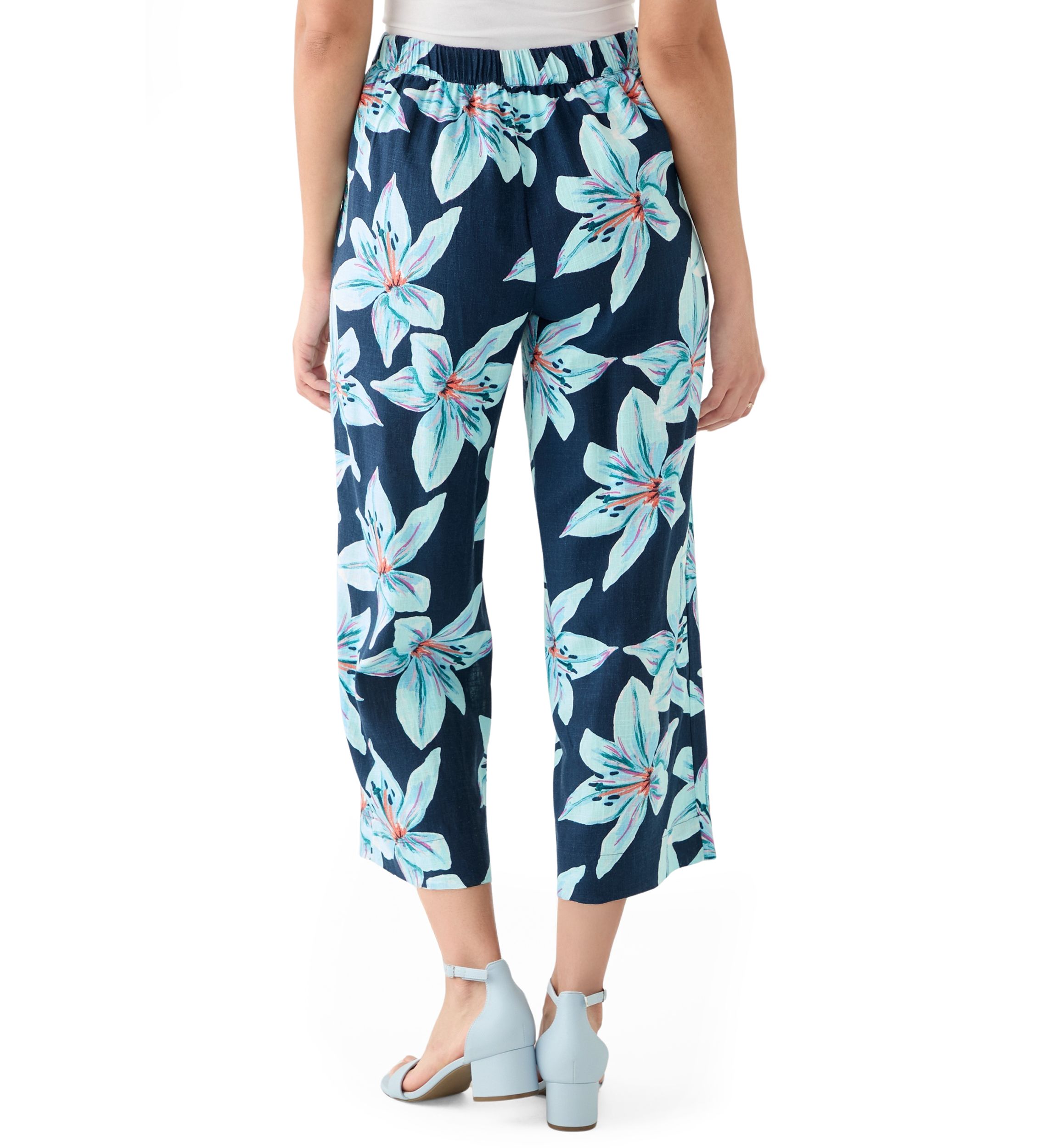 Womens Pull On Linen Cropped Pants
