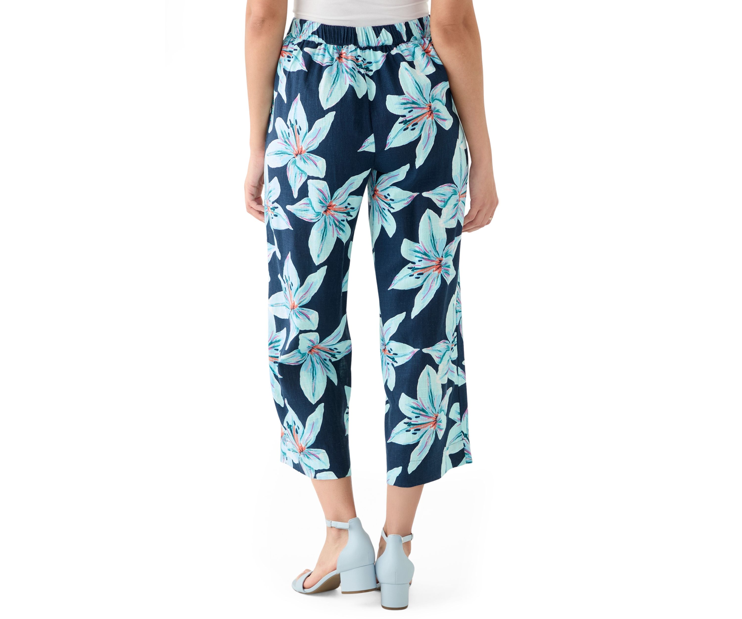 Womens Pull On Linen Cropped Pants