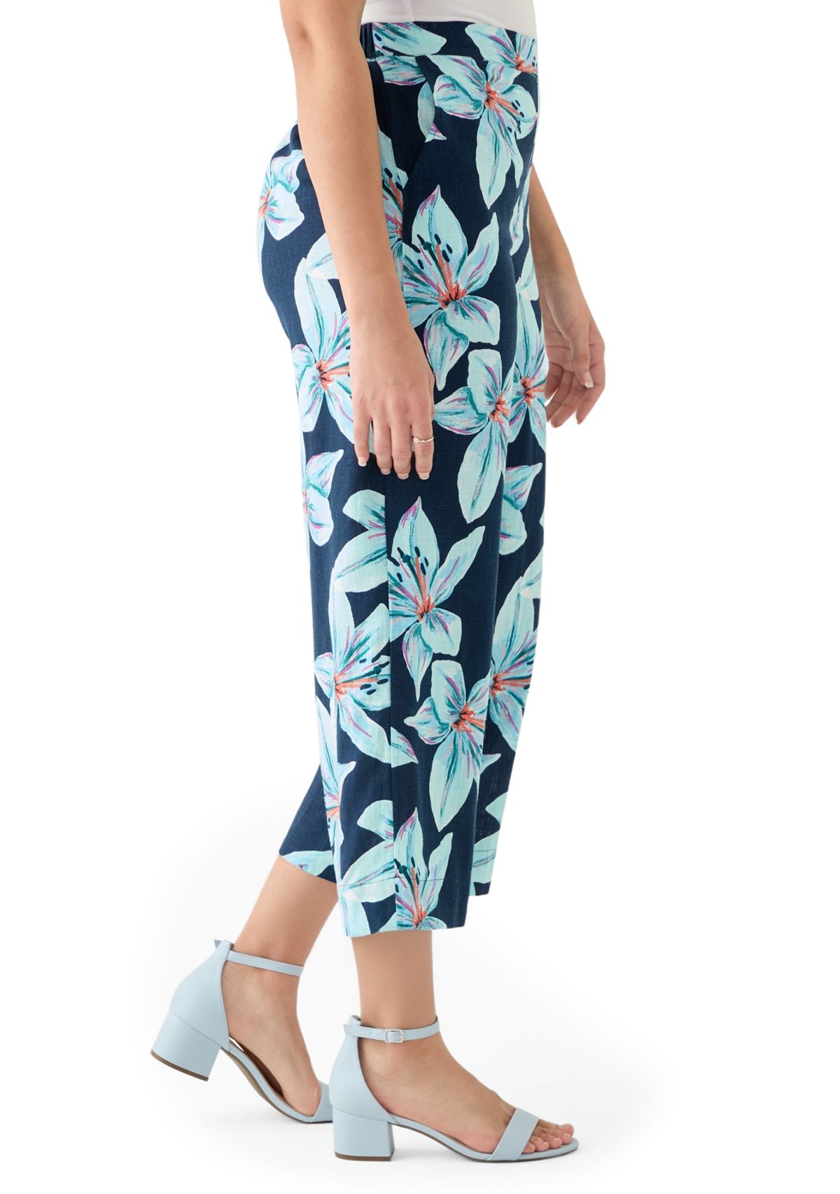 Womens Pull On Linen Cropped Pants