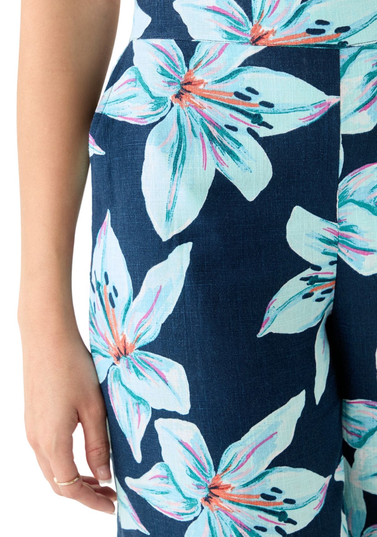 Womens Pull On Linen Cropped Pants