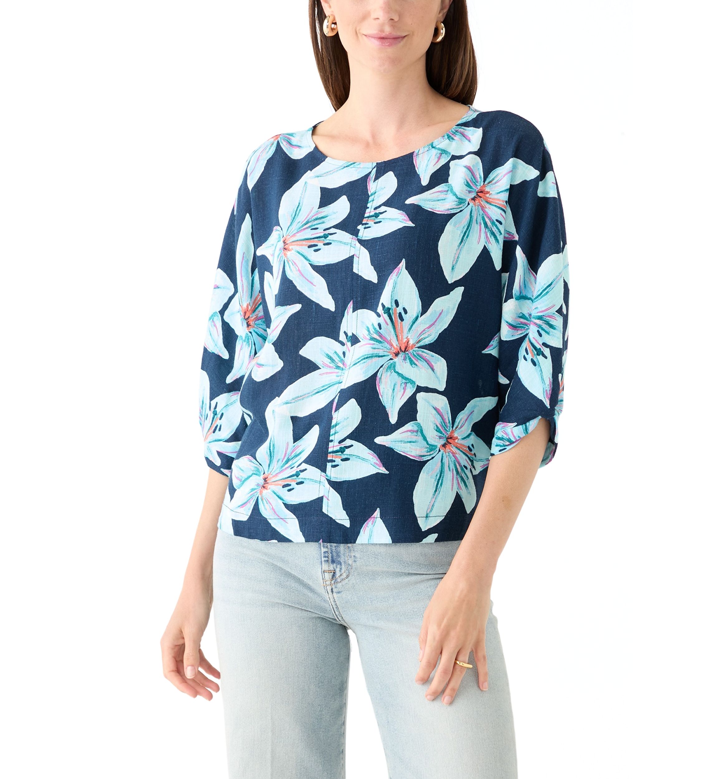Womens 3/4 Sleeve Dolman Printed Top
