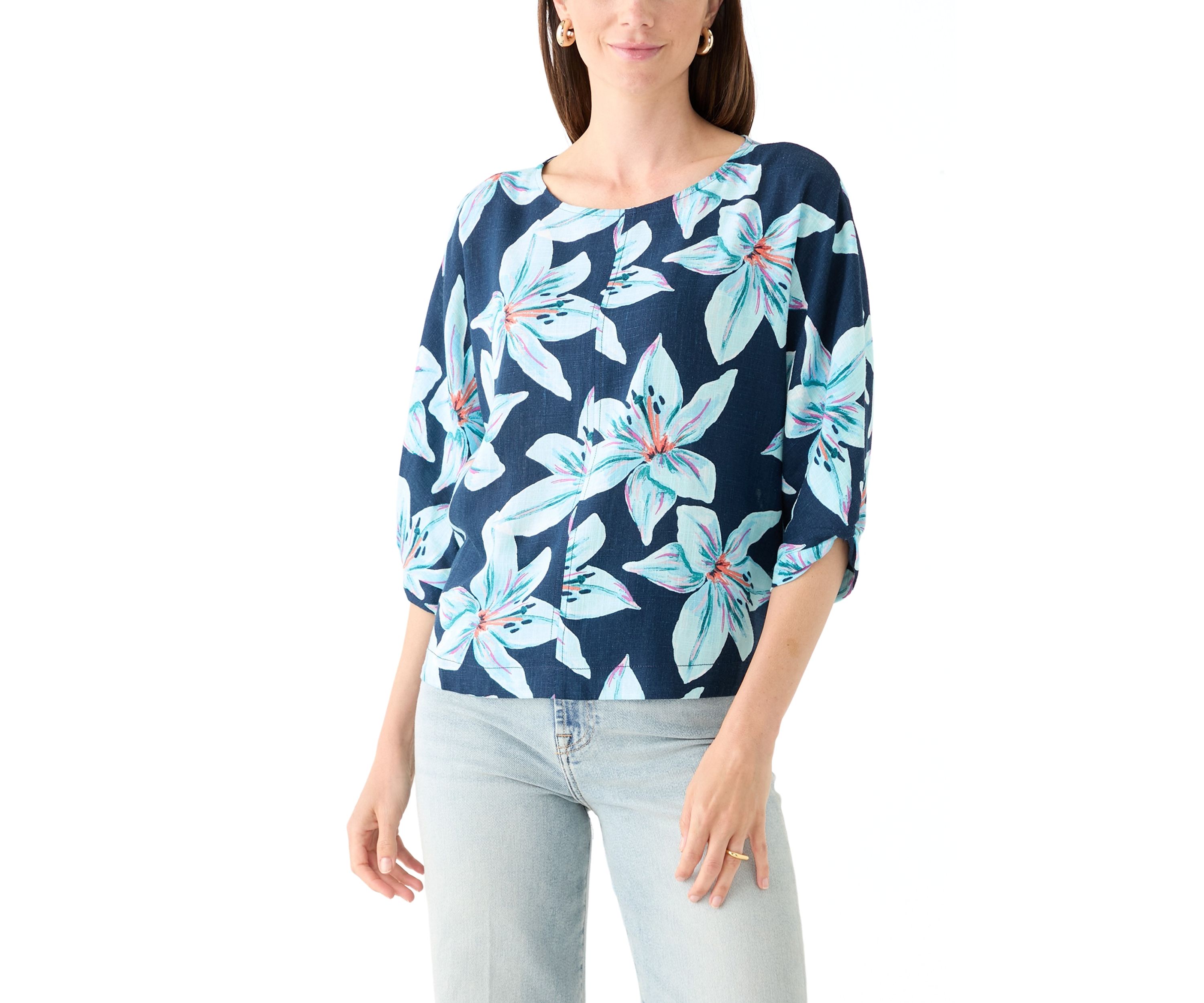Womens 3/4 Sleeve Dolman Printed Top