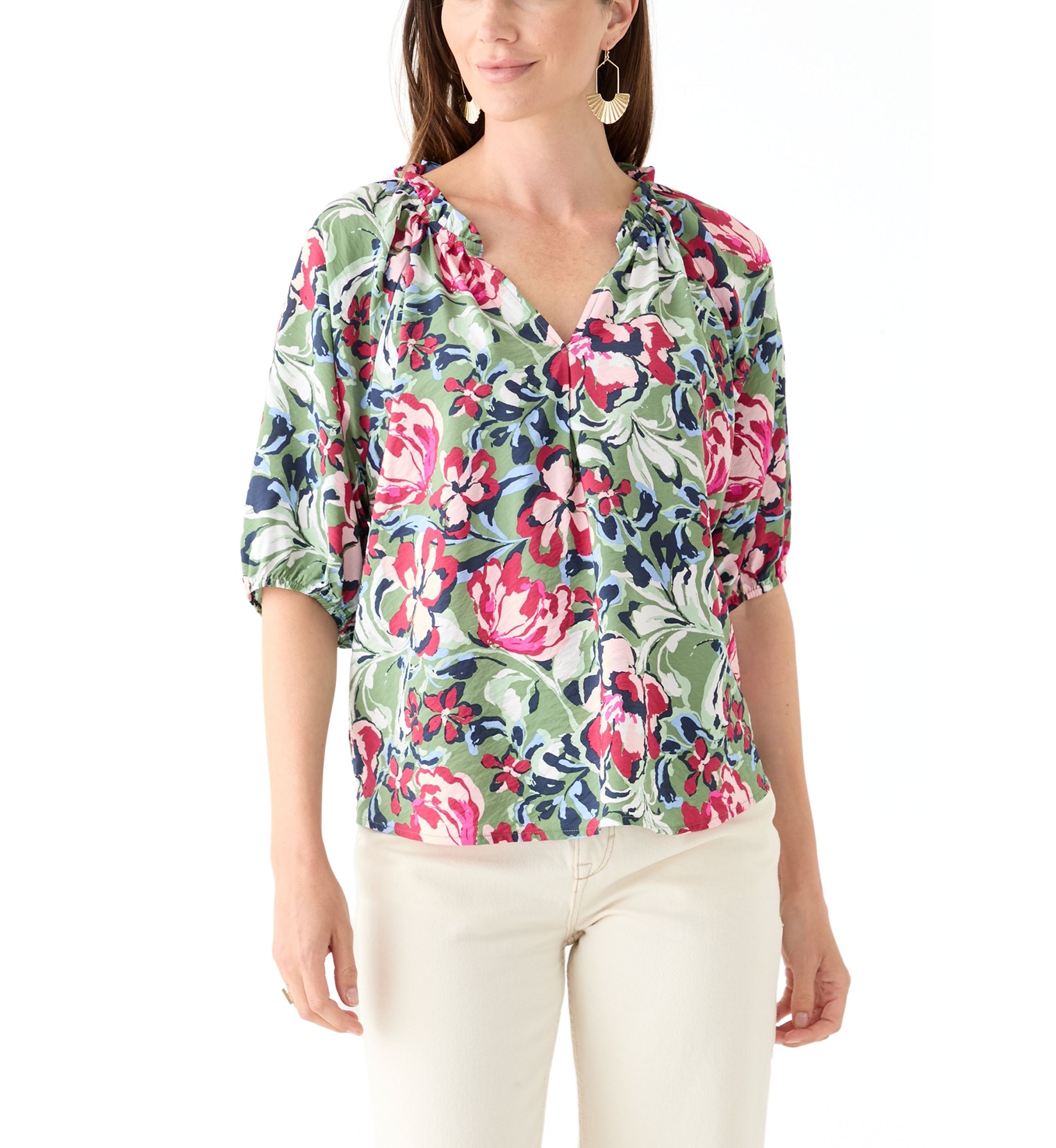 Womens Elbow Sleeve Airflow Popover Printed Top
