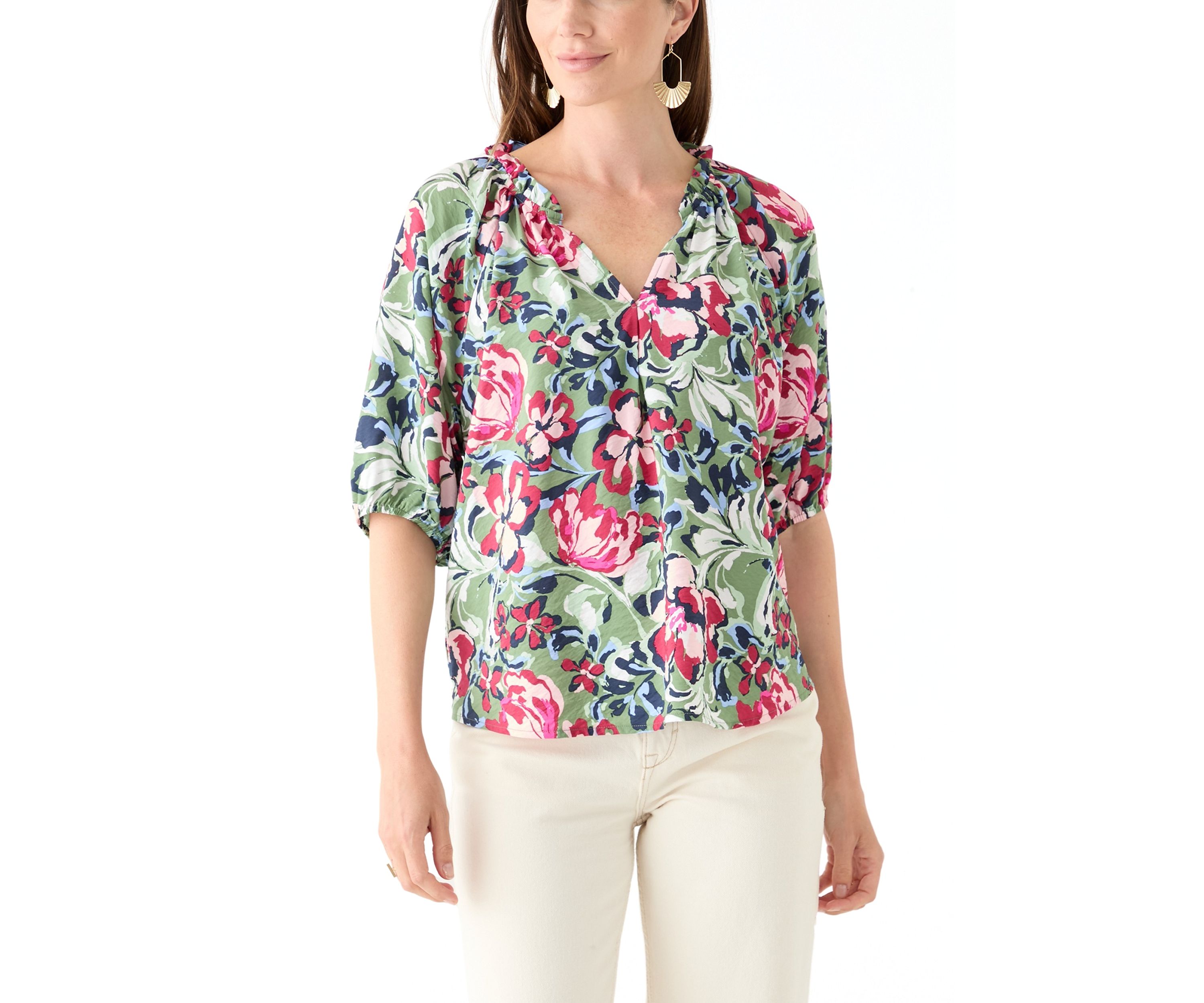 Womens Elbow Sleeve Airflow Popover Printed Top