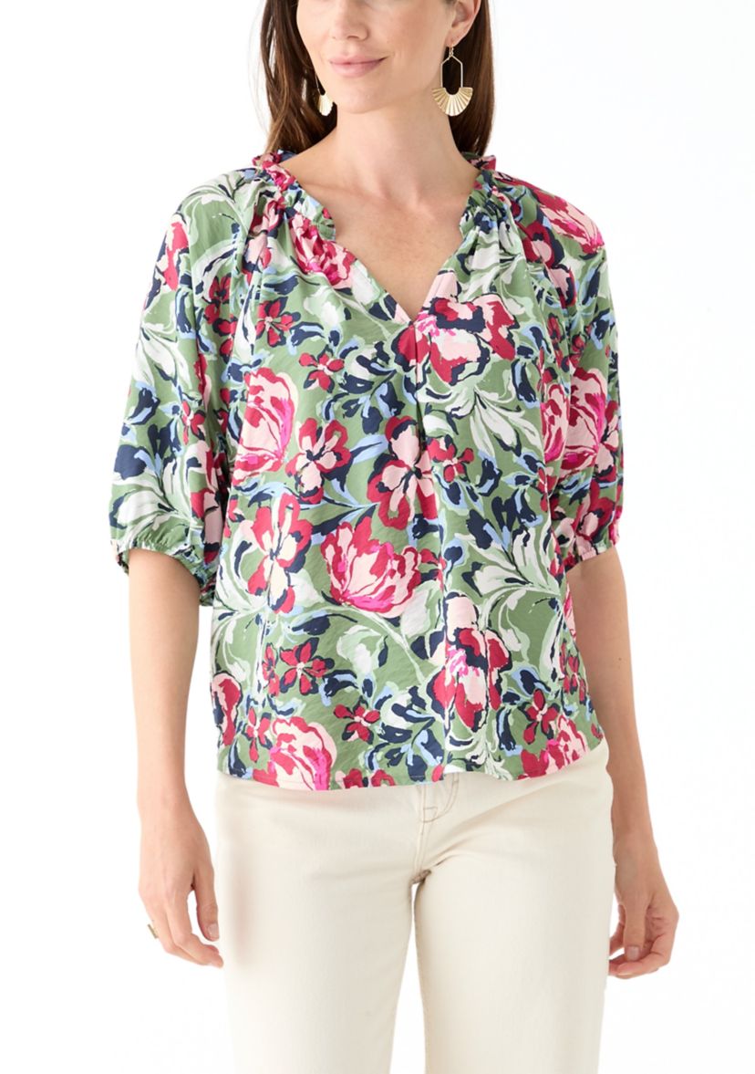 Womens Elbow Sleeve Airflow Popover Printed Top