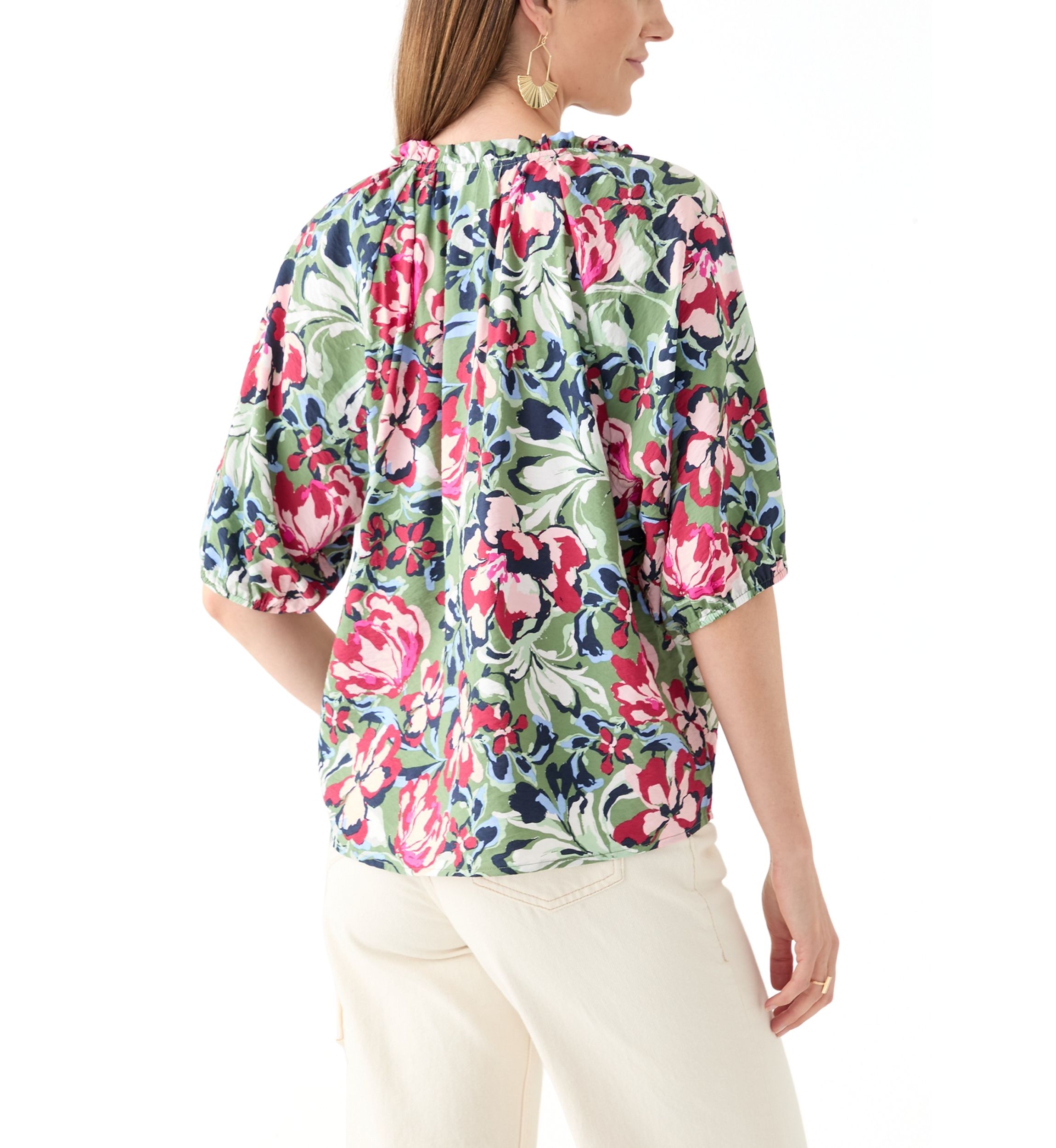 Womens Elbow Sleeve Airflow Popover Printed Top