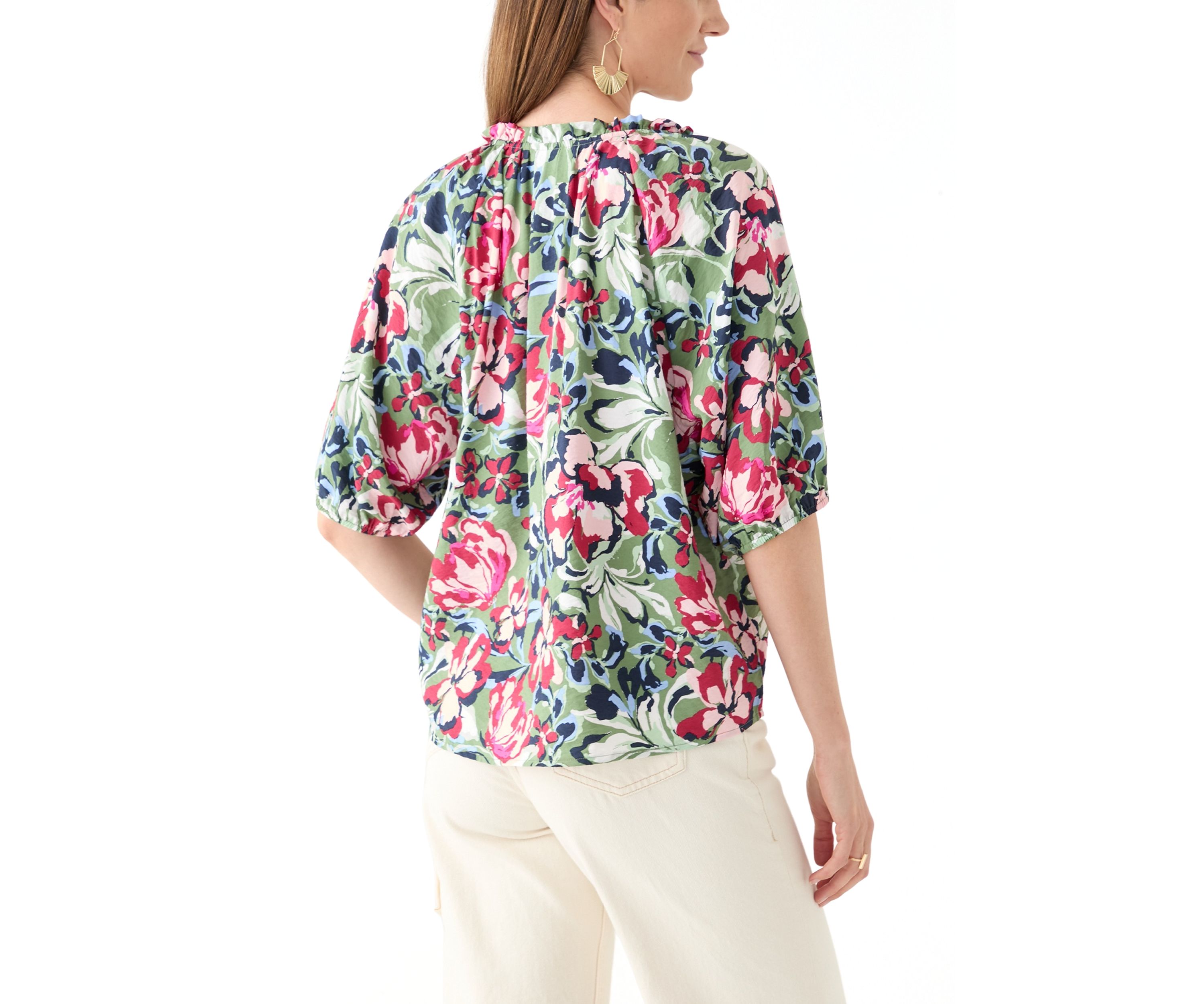 Womens Elbow Sleeve Airflow Popover Printed Top