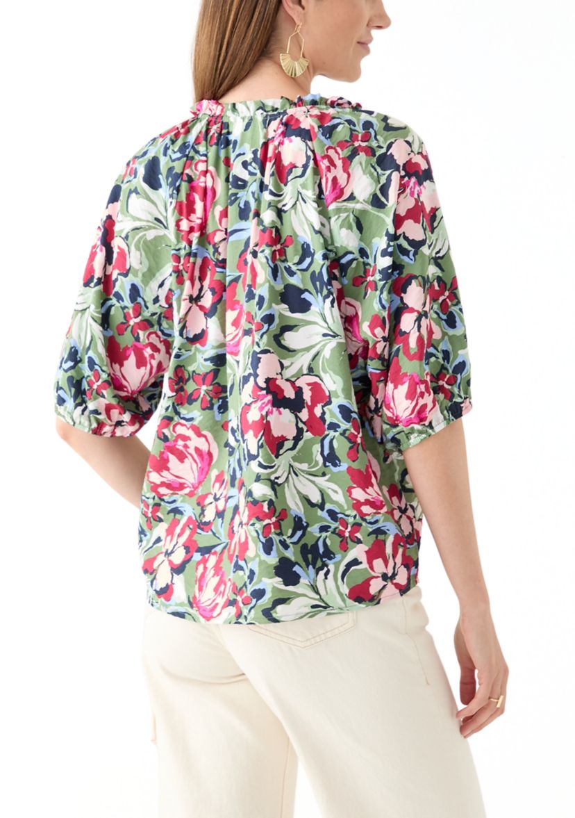 Womens Elbow Sleeve Airflow Popover Printed Top