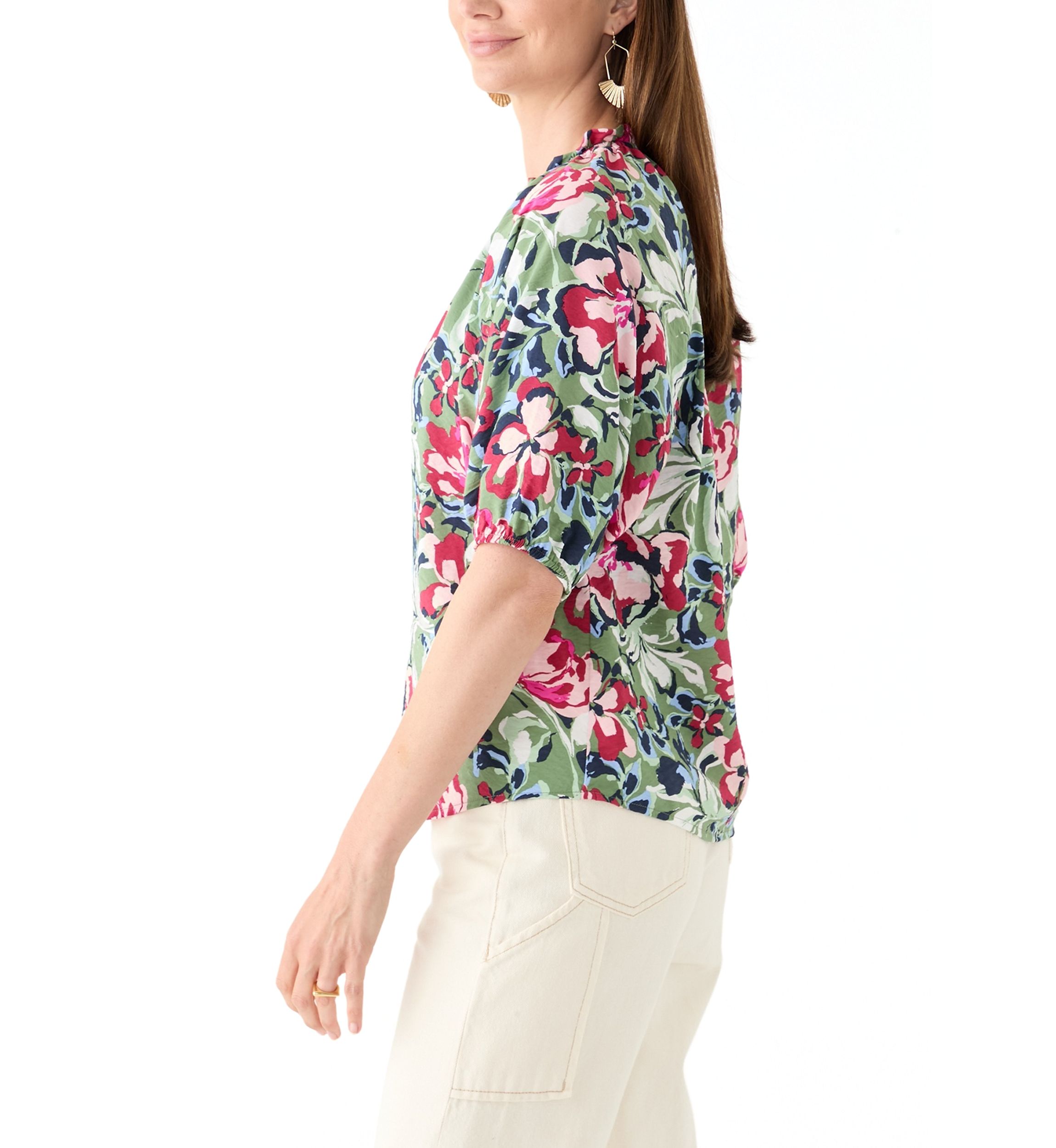 Womens Elbow Sleeve Airflow Popover Printed Top
