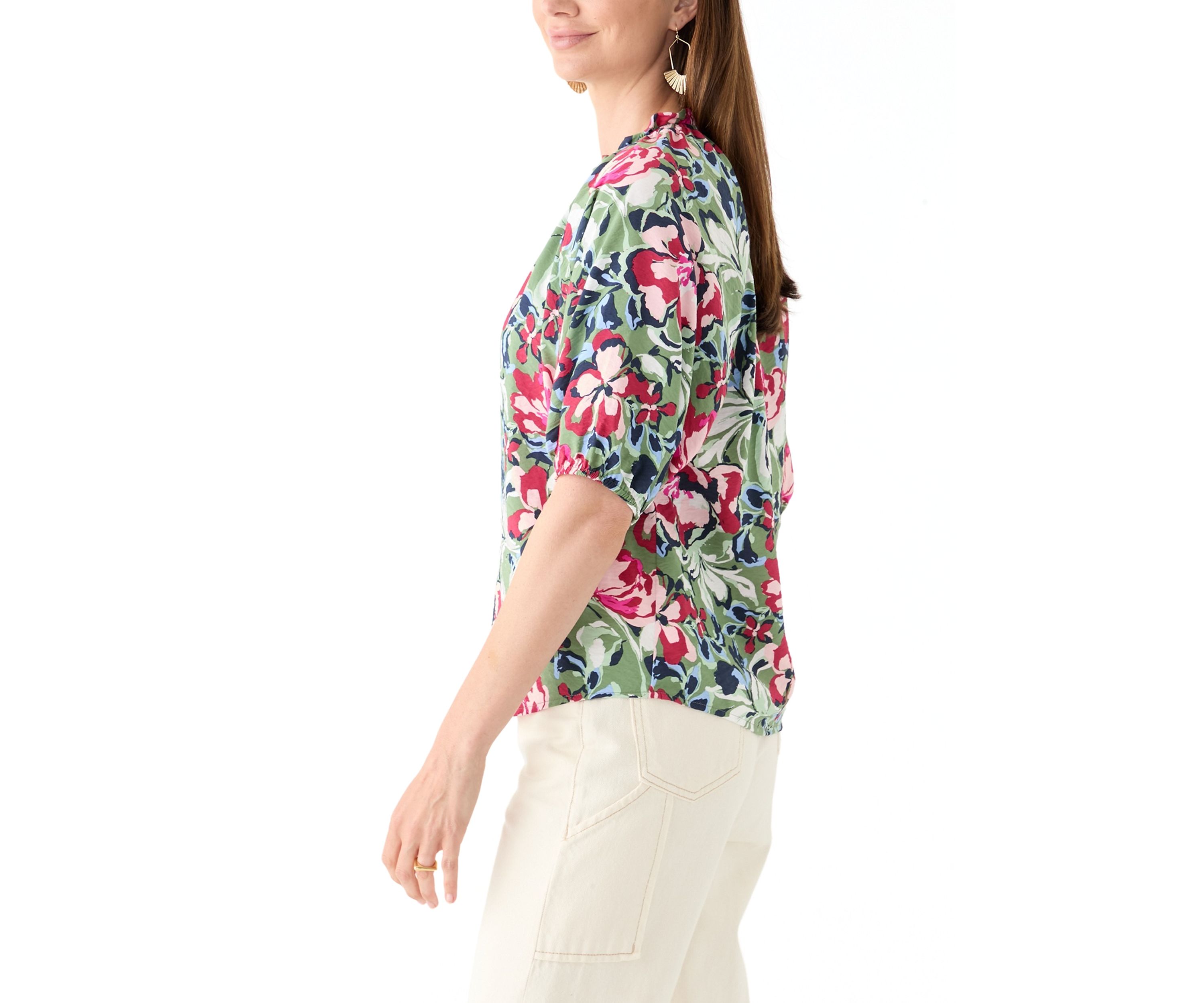 Womens Elbow Sleeve Airflow Popover Printed Top