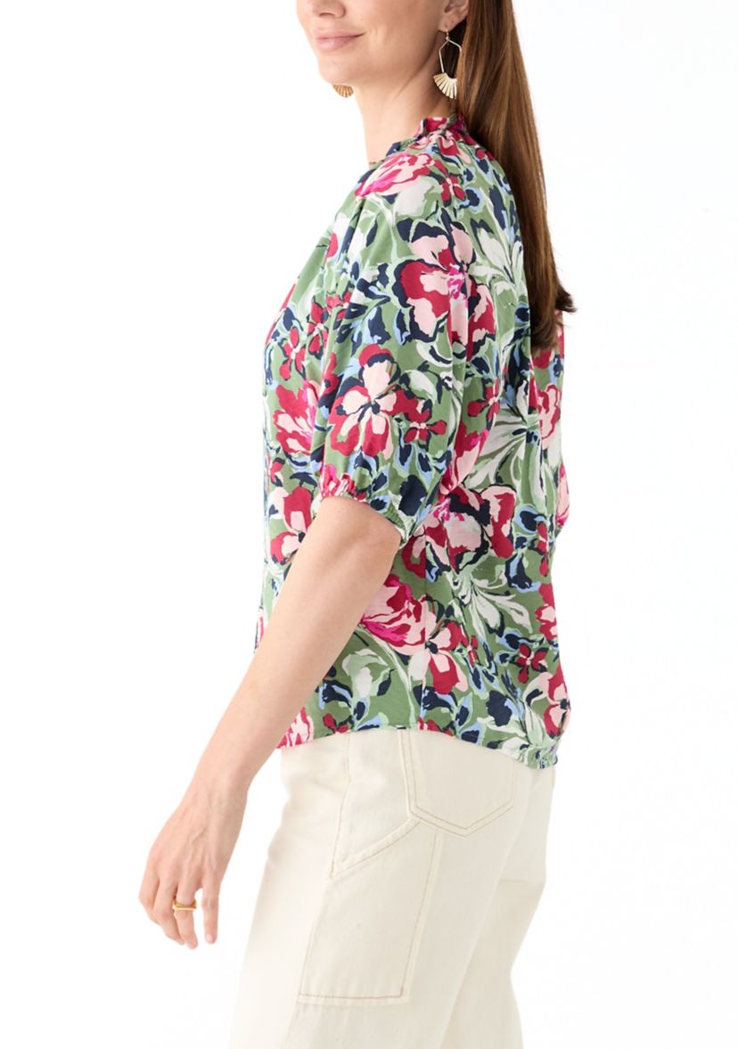 Womens Elbow Sleeve Airflow Popover Printed Top