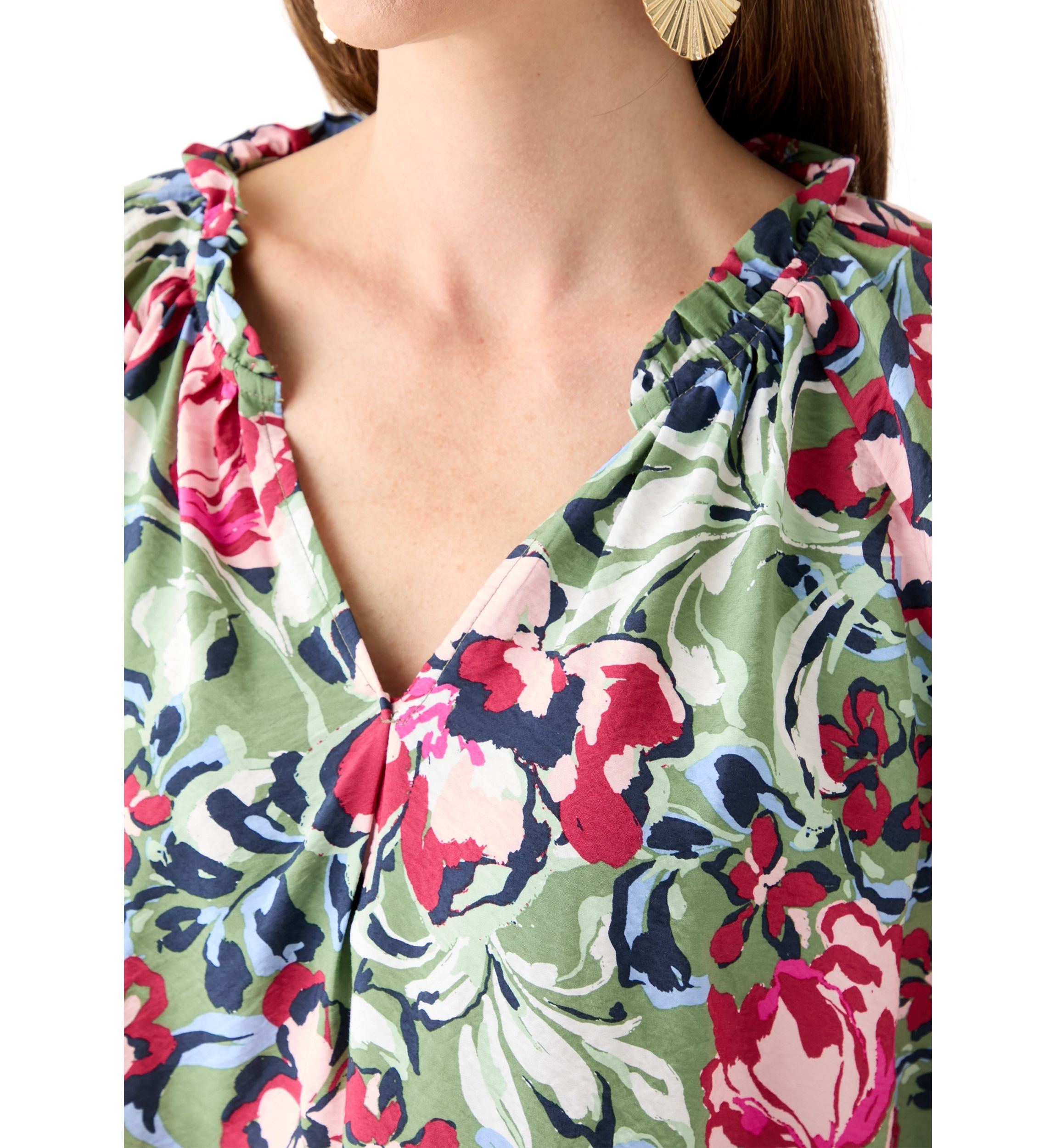 Womens Elbow Sleeve Airflow Popover Printed Top