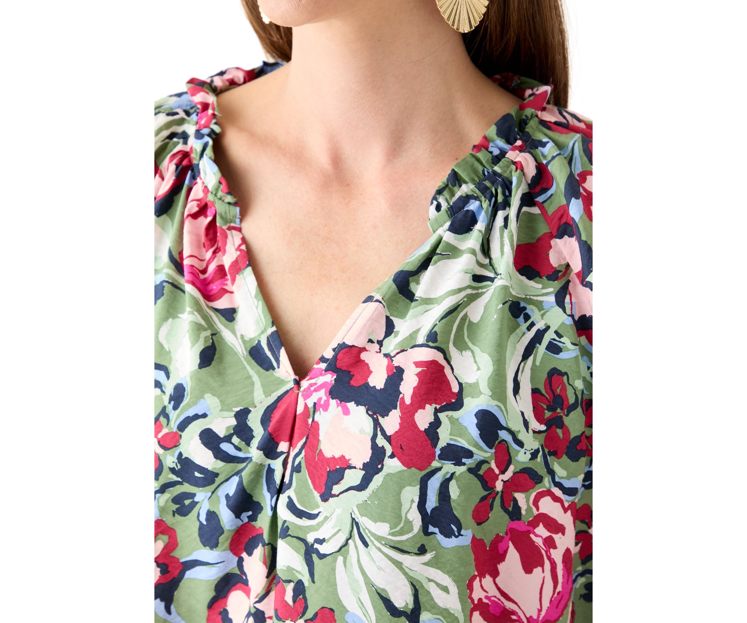 Womens Elbow Sleeve Airflow Popover Printed Top