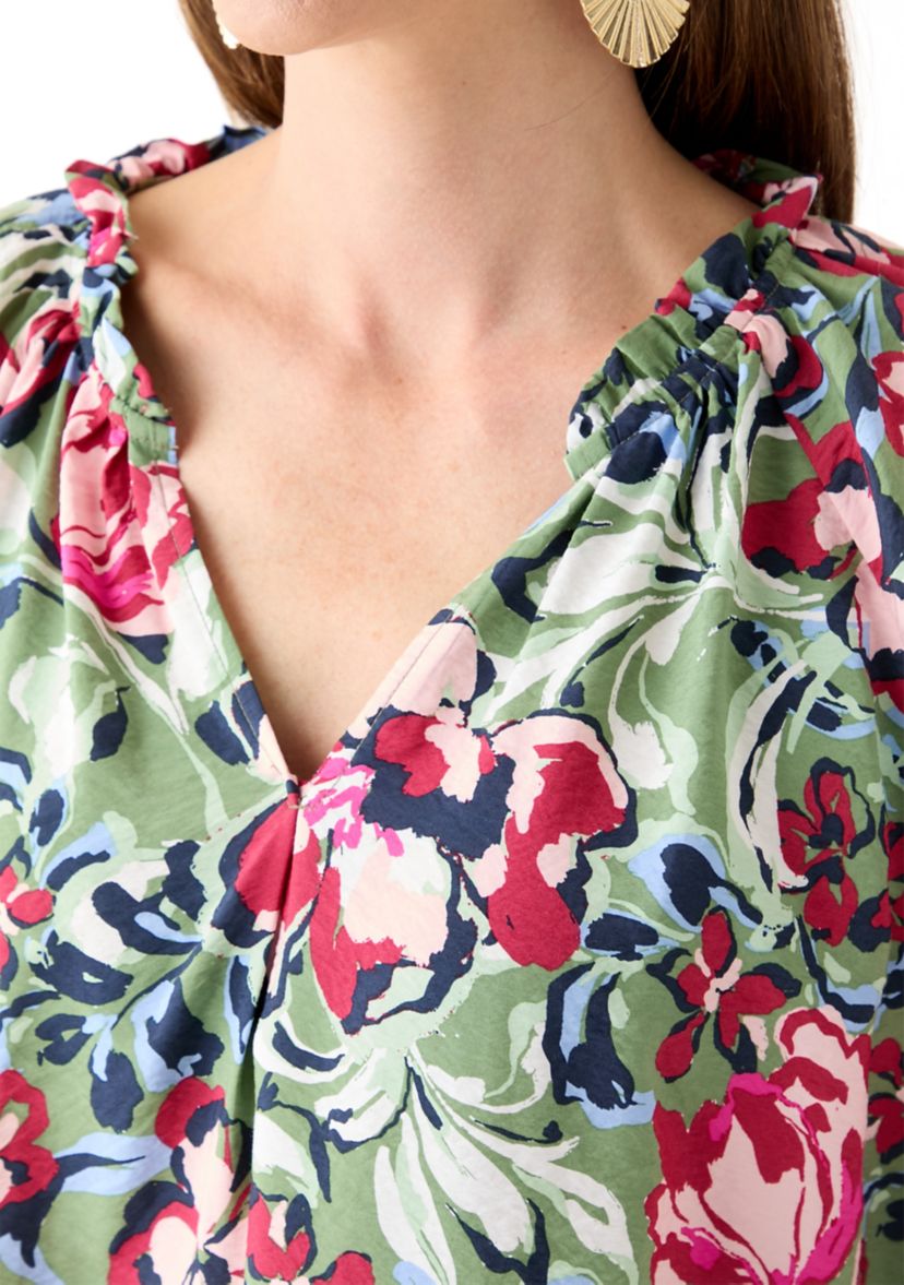 Womens Elbow Sleeve Airflow Popover Printed Top
