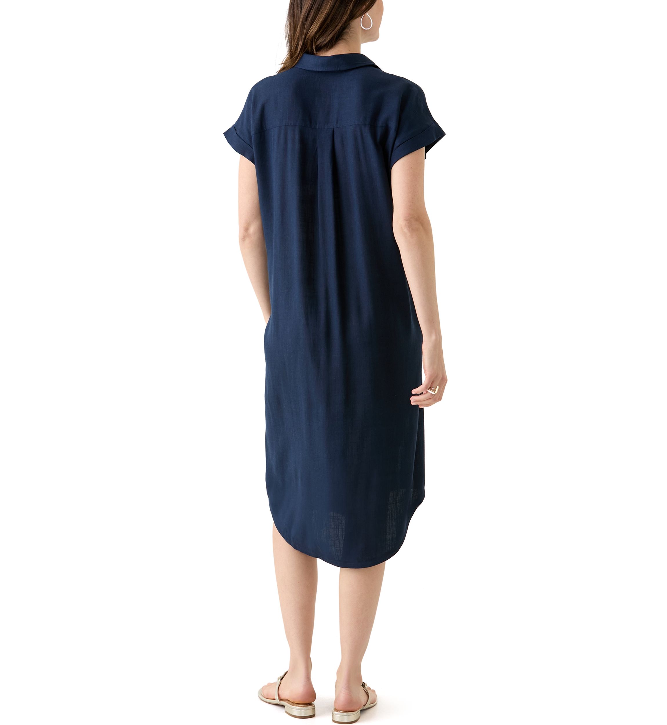 Womens Solid Linen Midi Shirtdress
