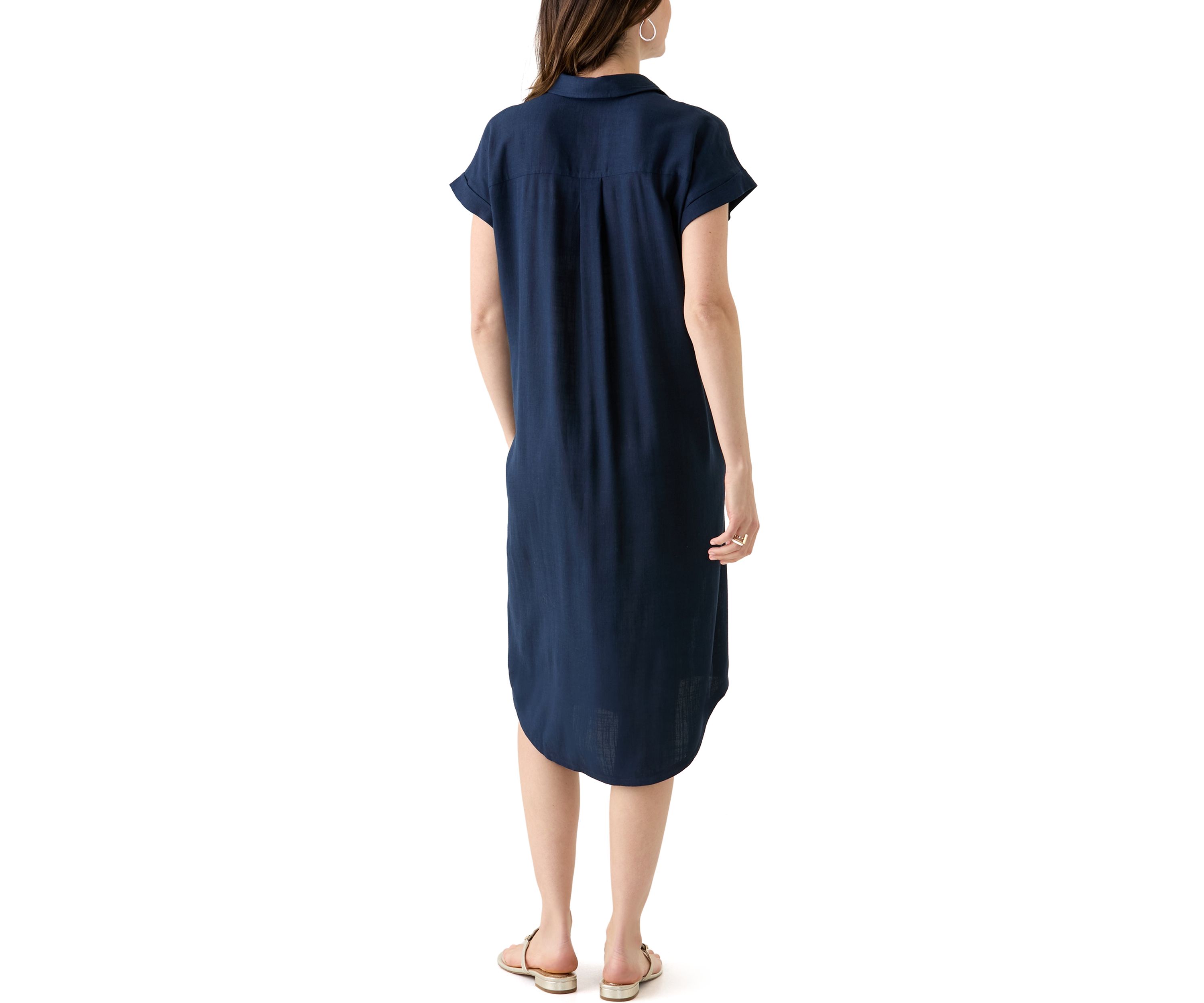 Womens Solid Linen Midi Shirtdress