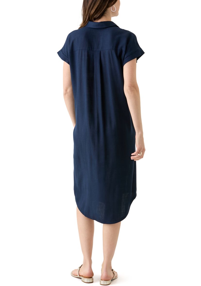 Womens Solid Linen Midi Shirtdress