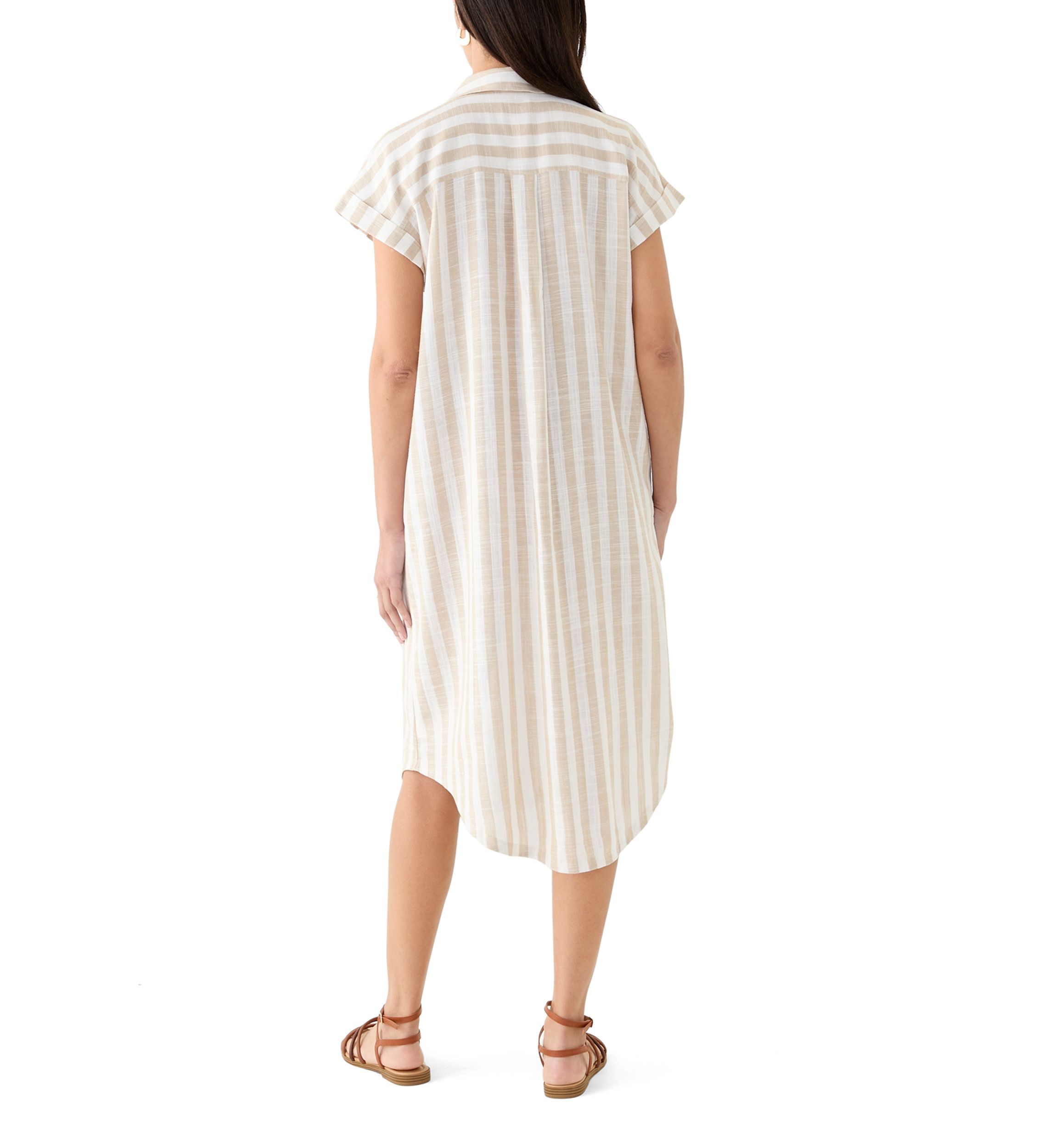 Womens Short Sleeve Yarn Dyed Midi Shirtdress