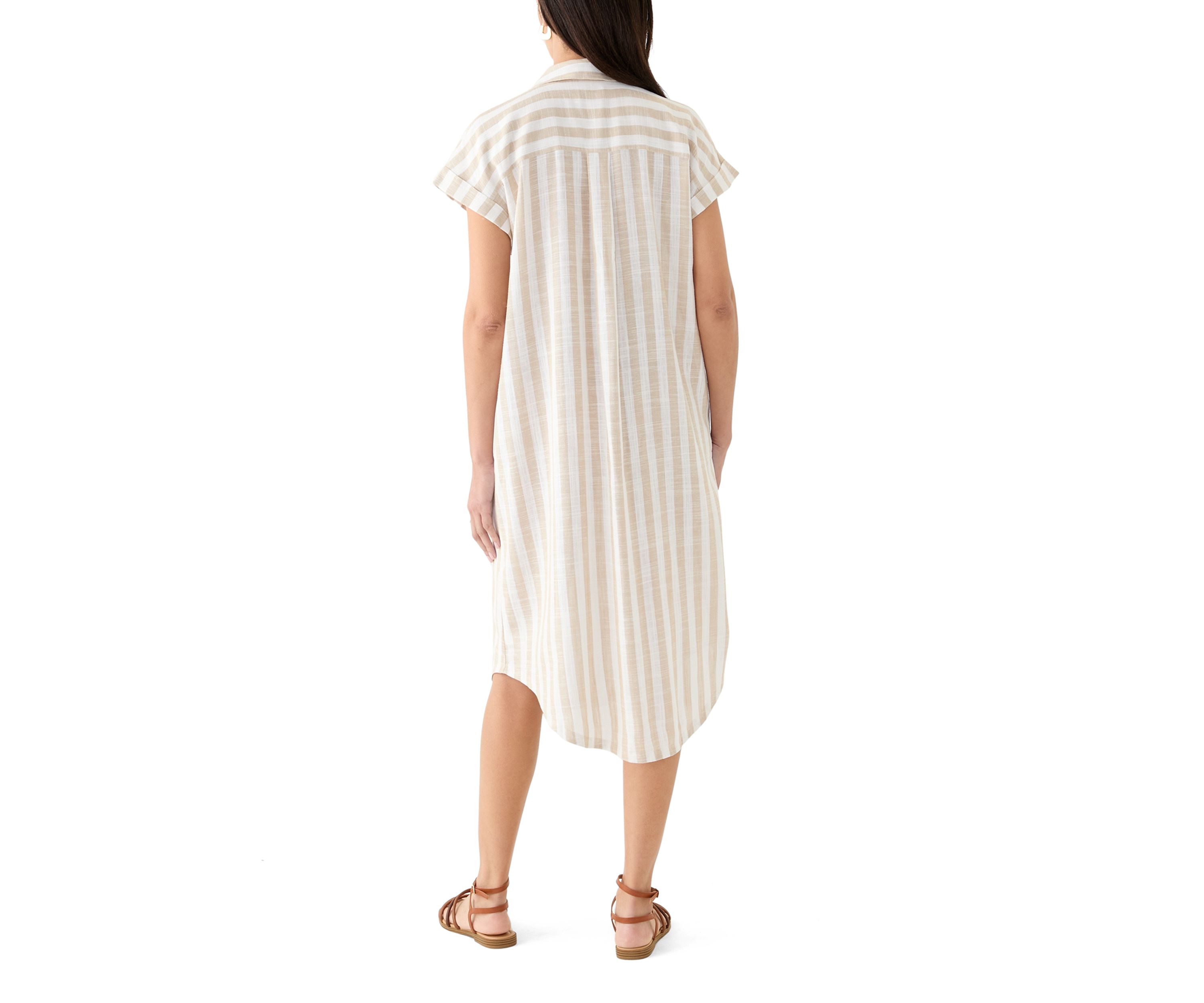 Womens Short Sleeve Yarn Dyed Midi Shirtdress