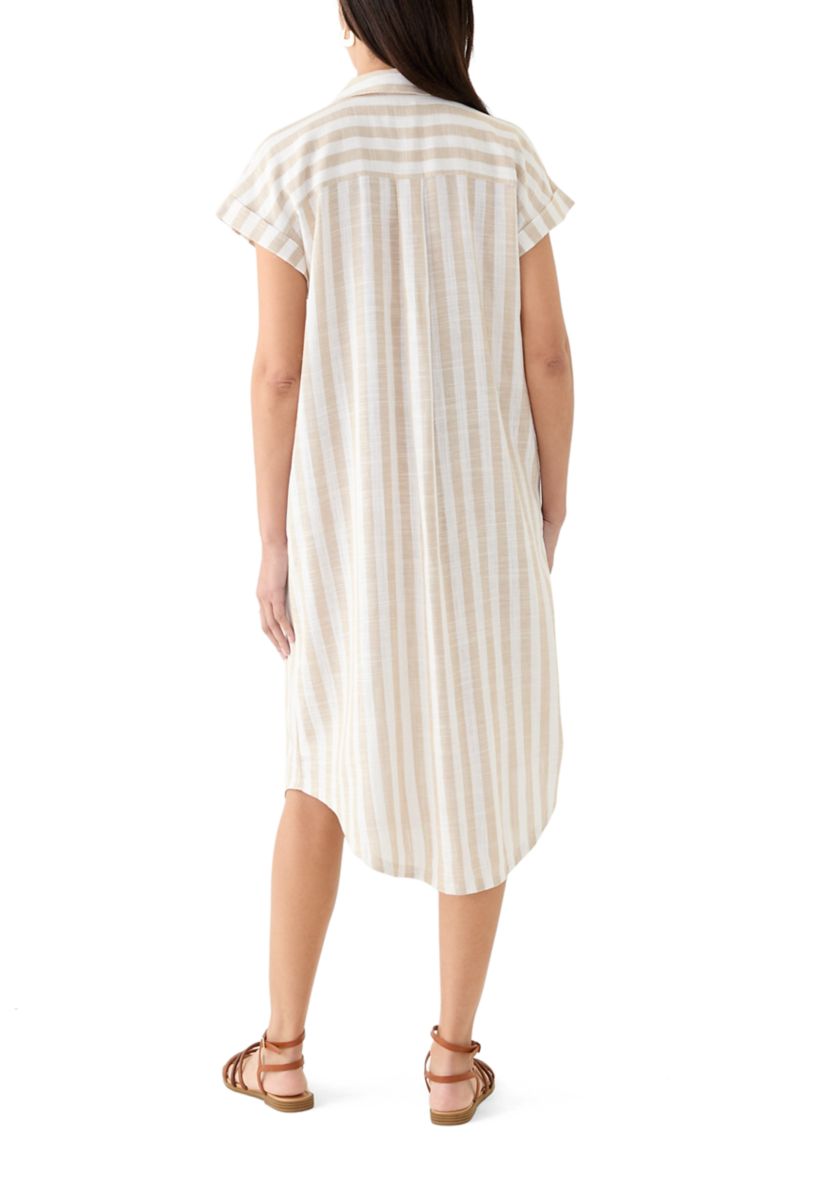 Womens Short Sleeve Yarn Dyed Midi Shirtdress