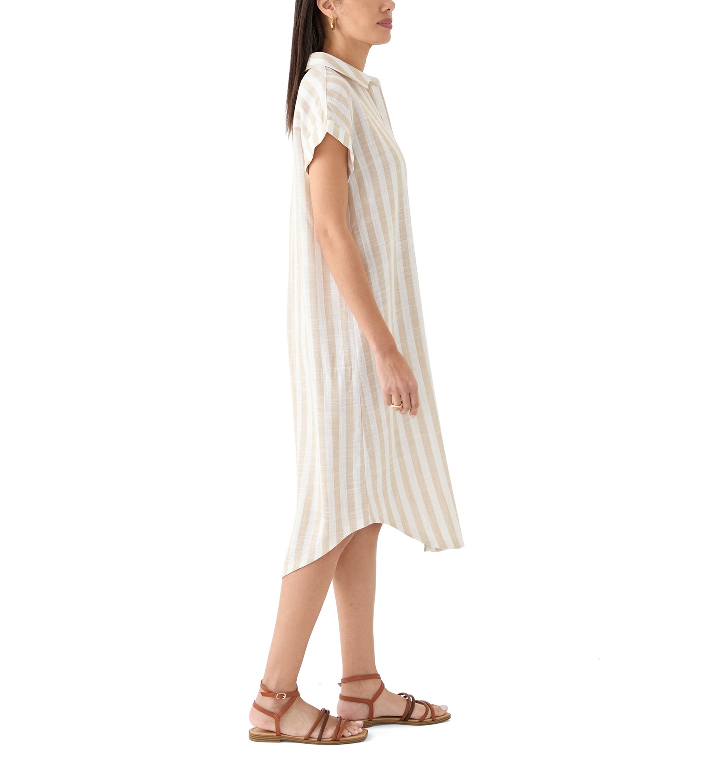 Womens Short Sleeve Yarn Dyed Midi Shirtdress