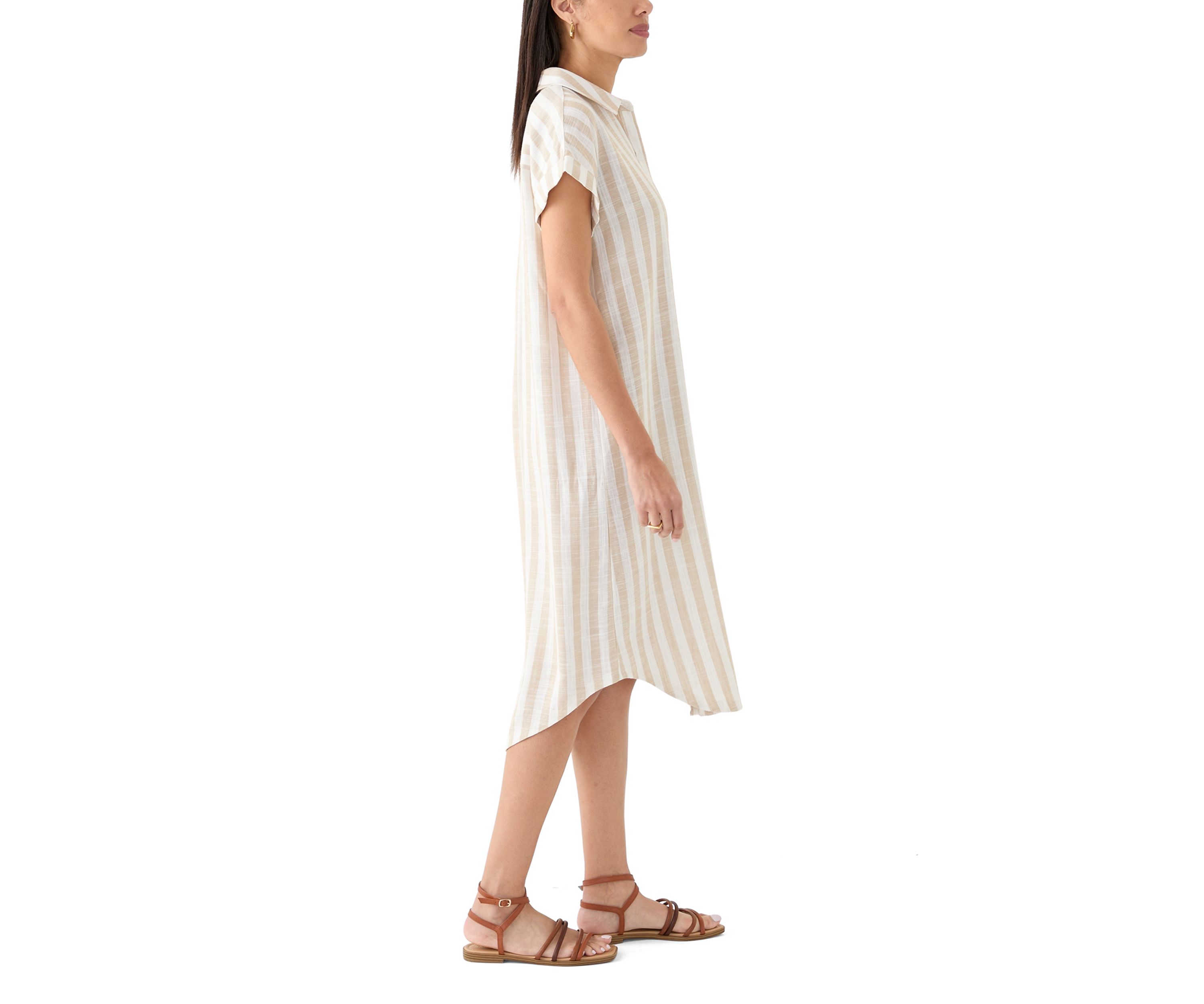 Womens Short Sleeve Yarn Dyed Midi Shirtdress