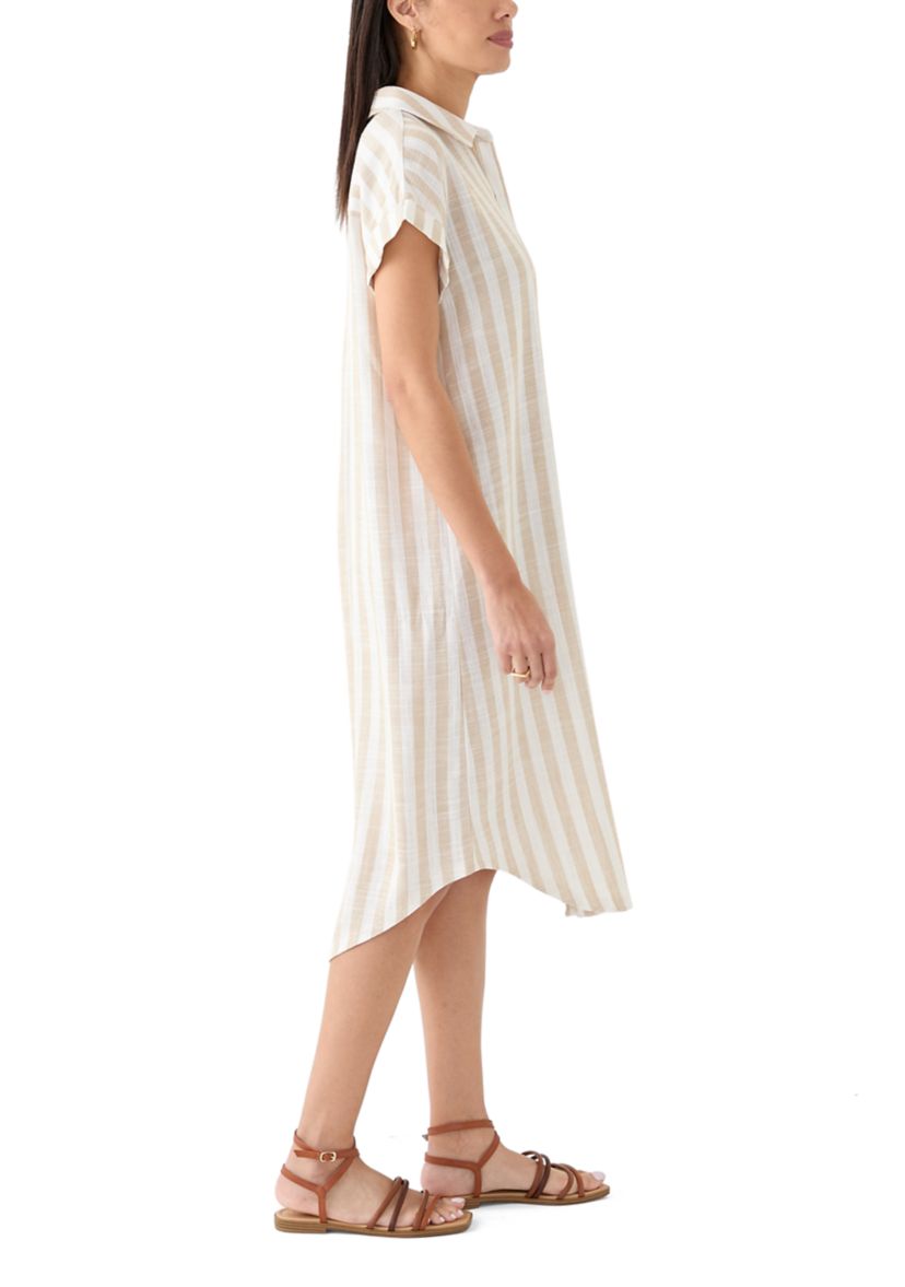 Womens Short Sleeve Yarn Dyed Midi Shirtdress