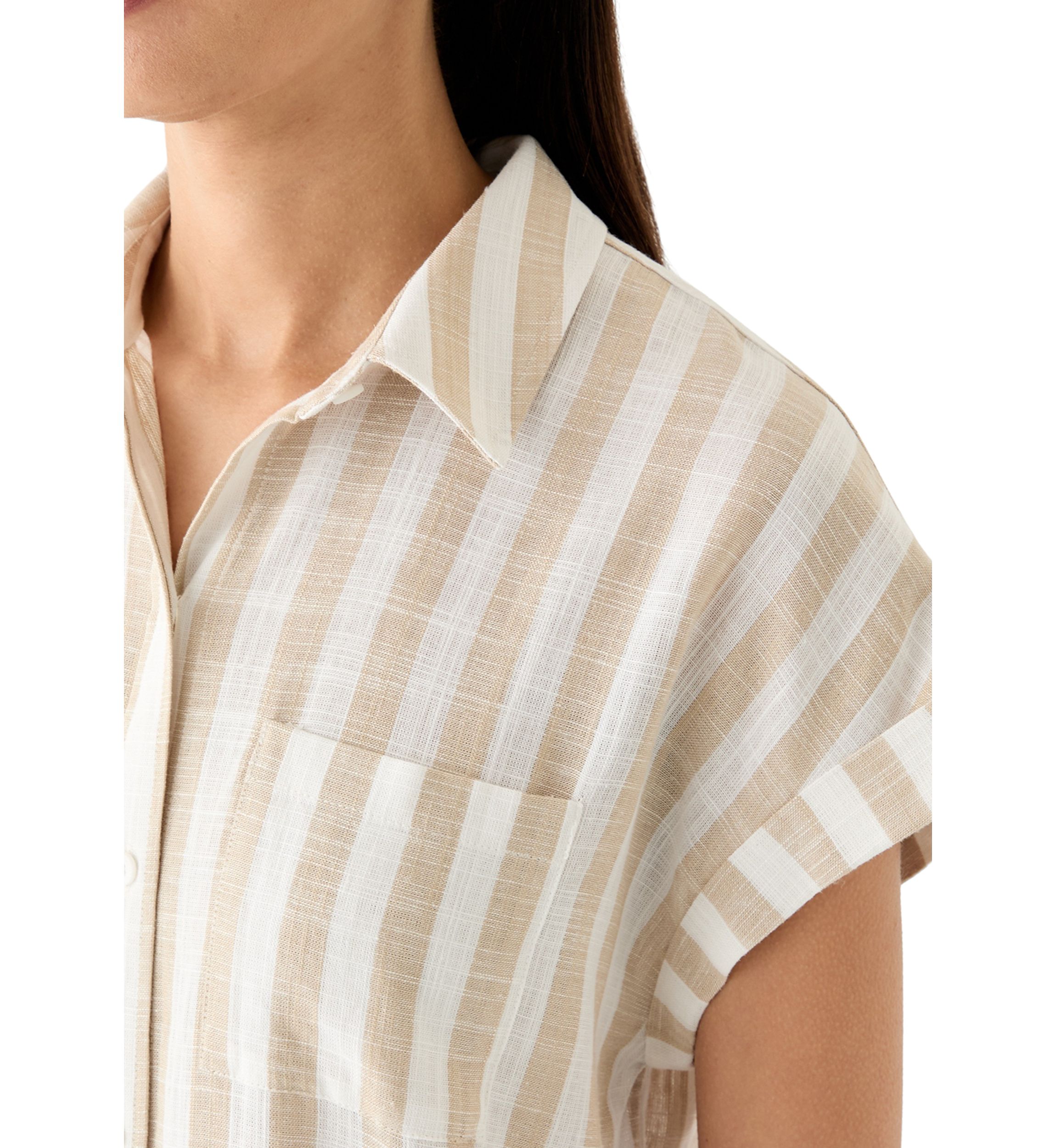 Womens Short Sleeve Yarn Dyed Midi Shirtdress