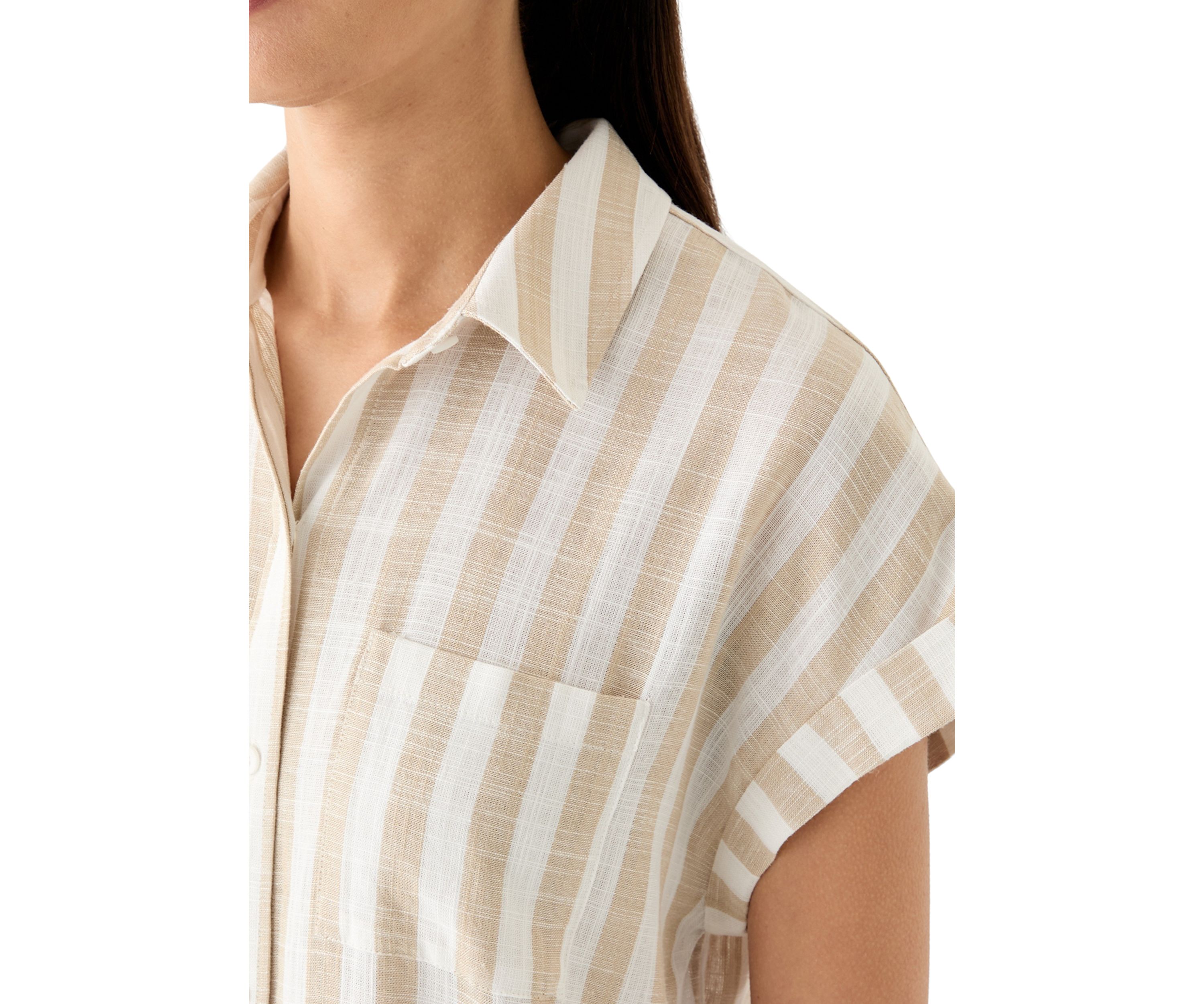 Womens Short Sleeve Yarn Dyed Midi Shirtdress