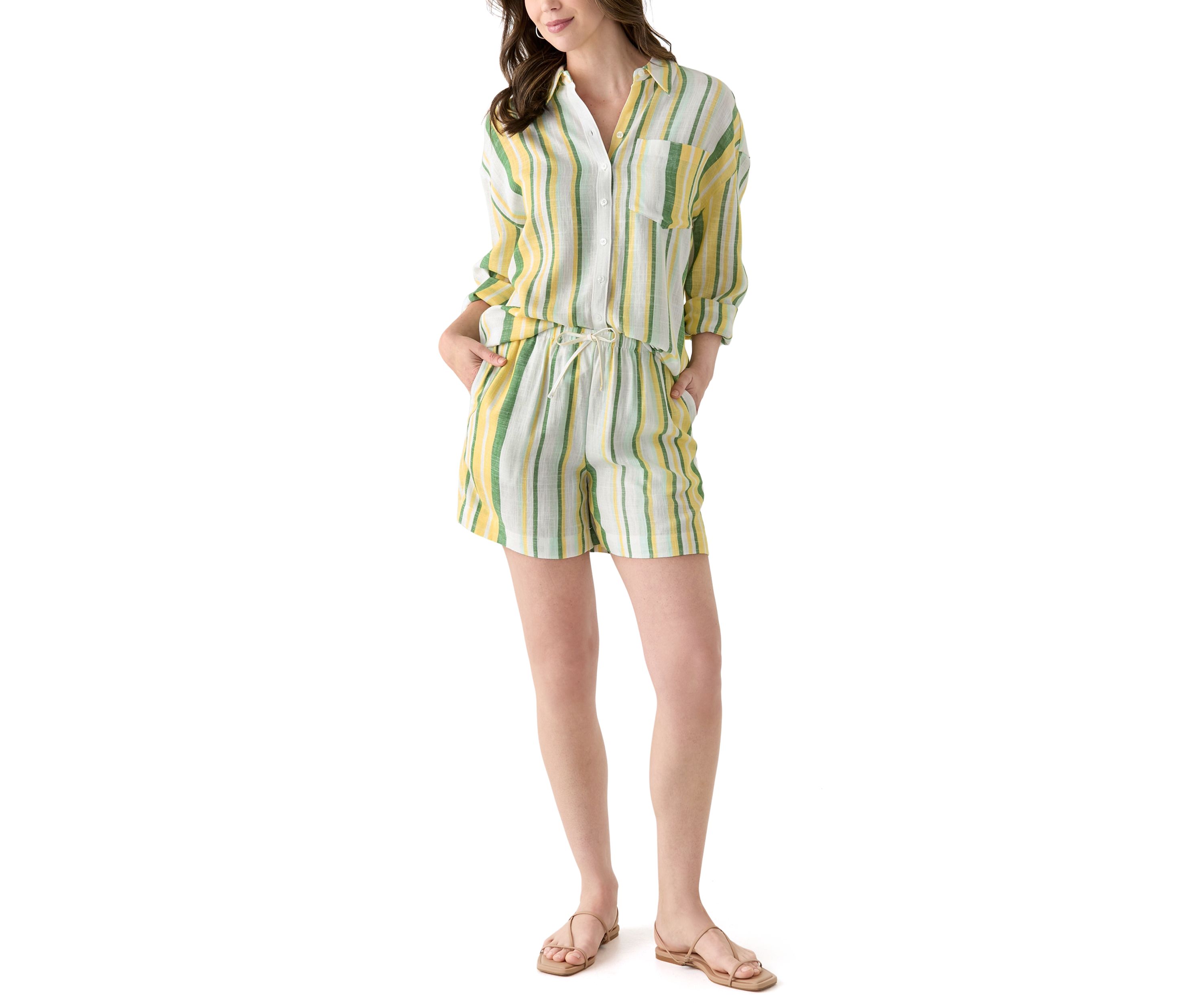 Womens Tie Waist Linen Shorts