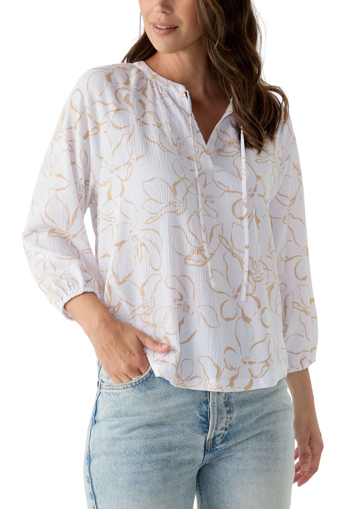 Womens 3/4 Sleeve Tie Back Printed Top