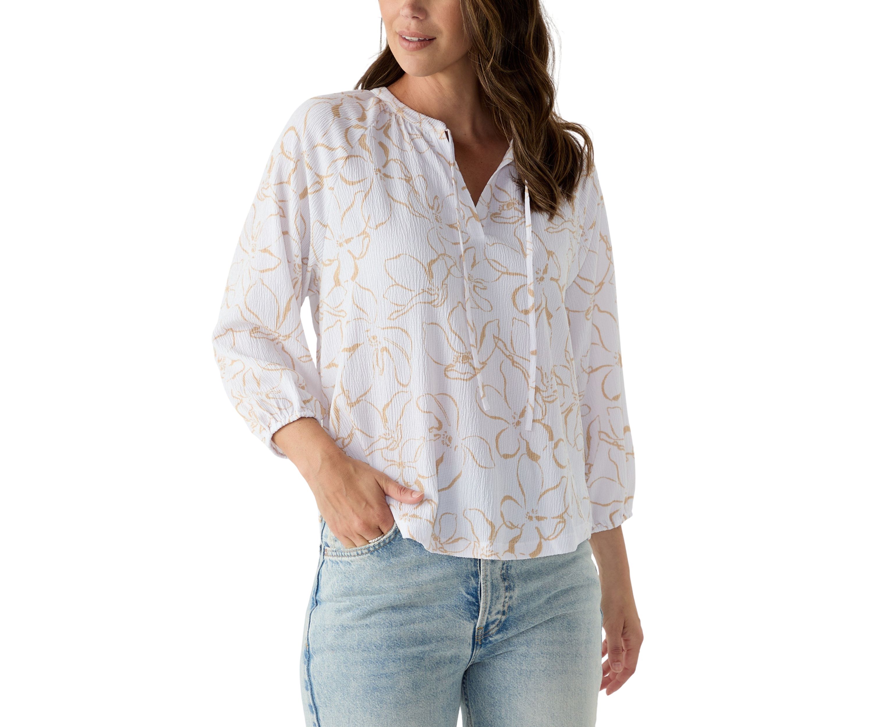 Womens 3/4 Sleeve Tie Back Printed Top