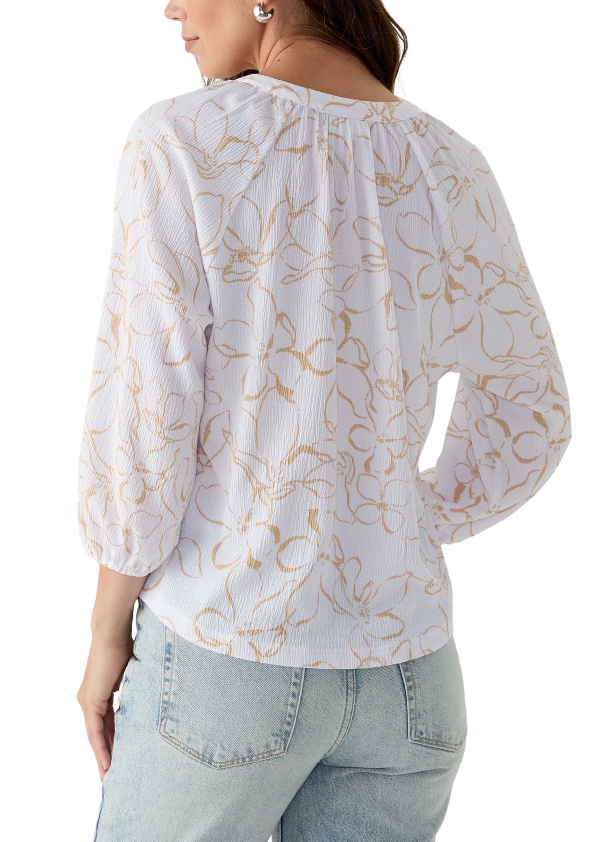 Womens 3/4 Sleeve Tie Back Printed Top