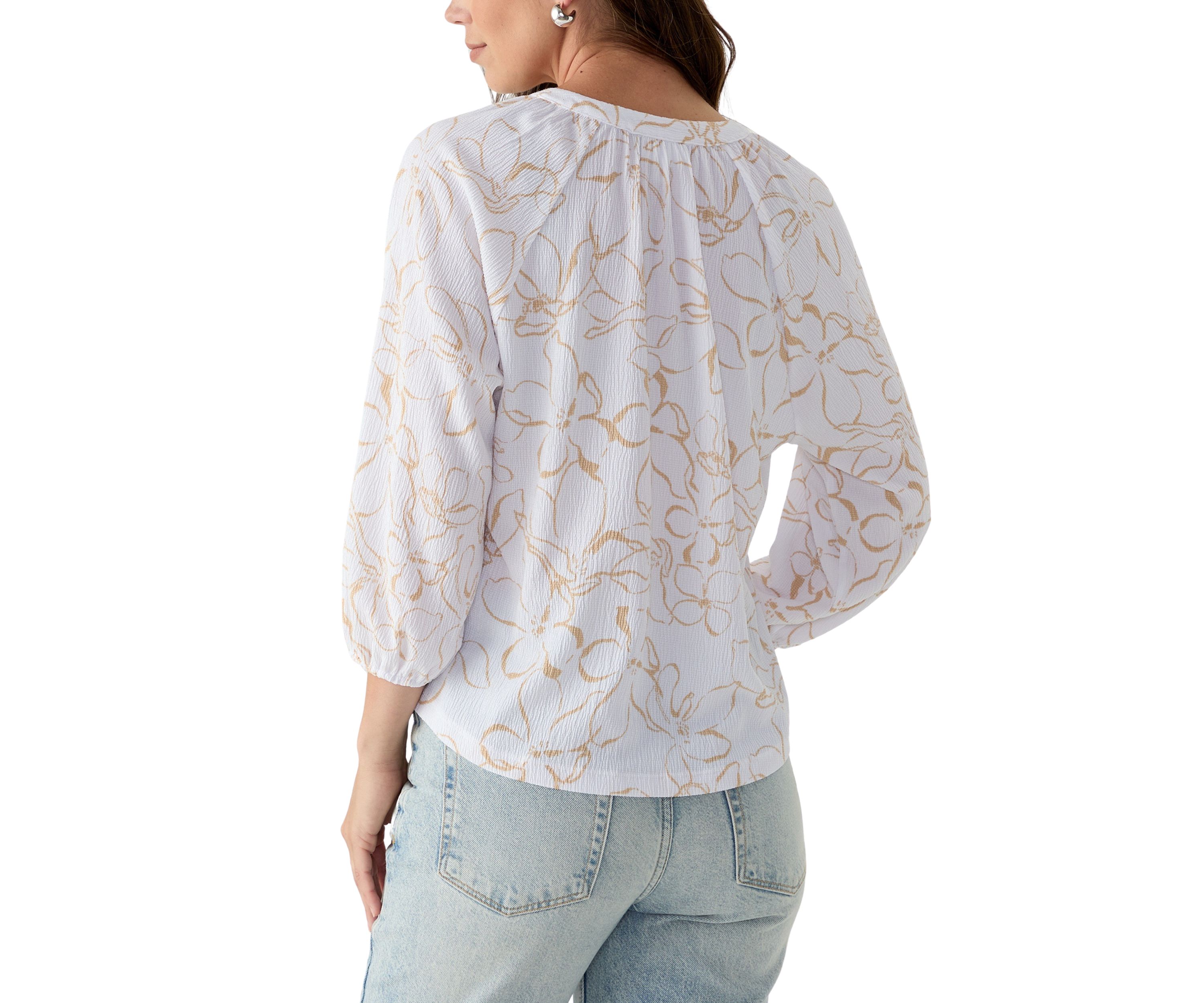 Womens 3/4 Sleeve Tie Back Printed Top