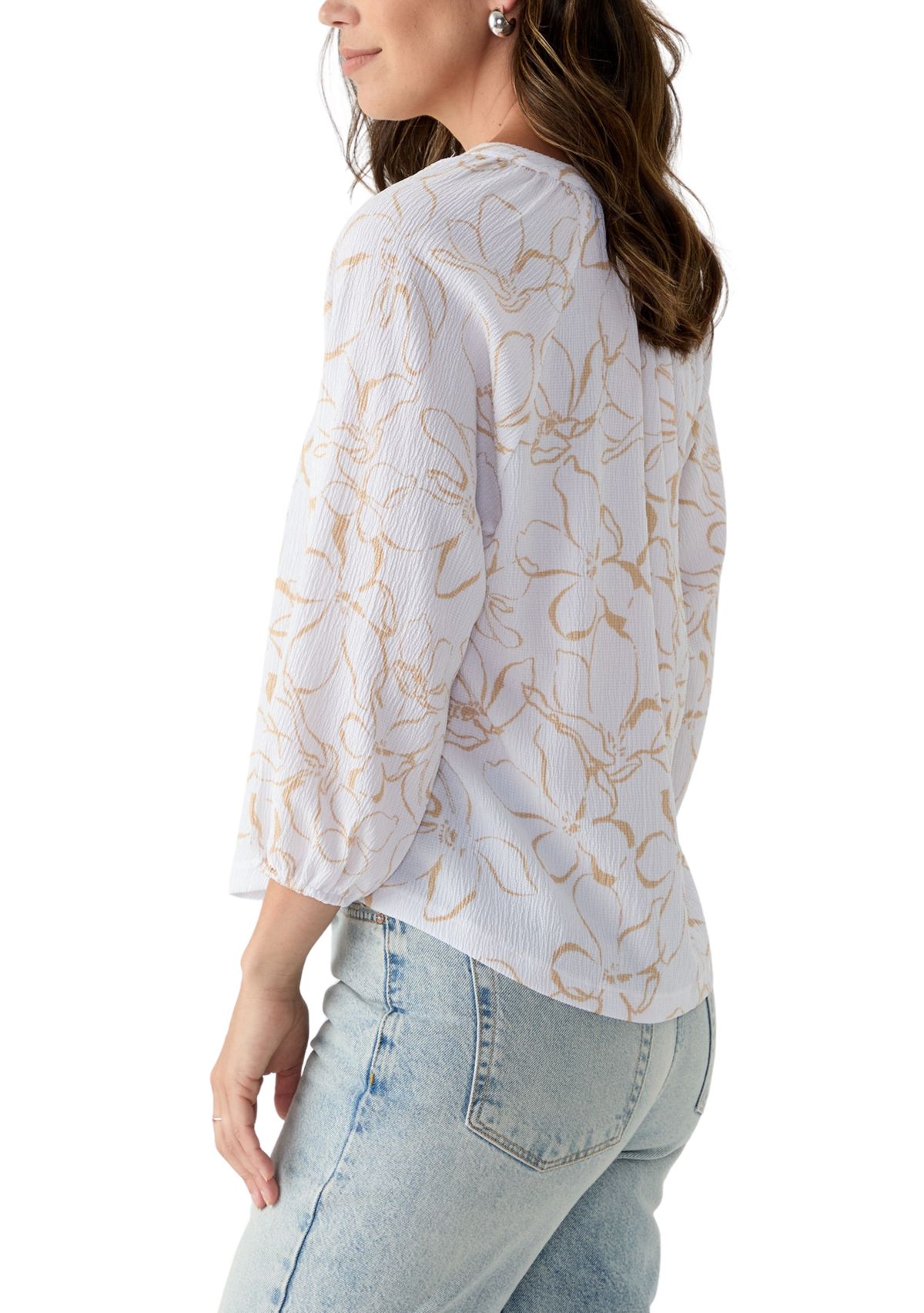 Womens 3/4 Sleeve Tie Back Printed Top